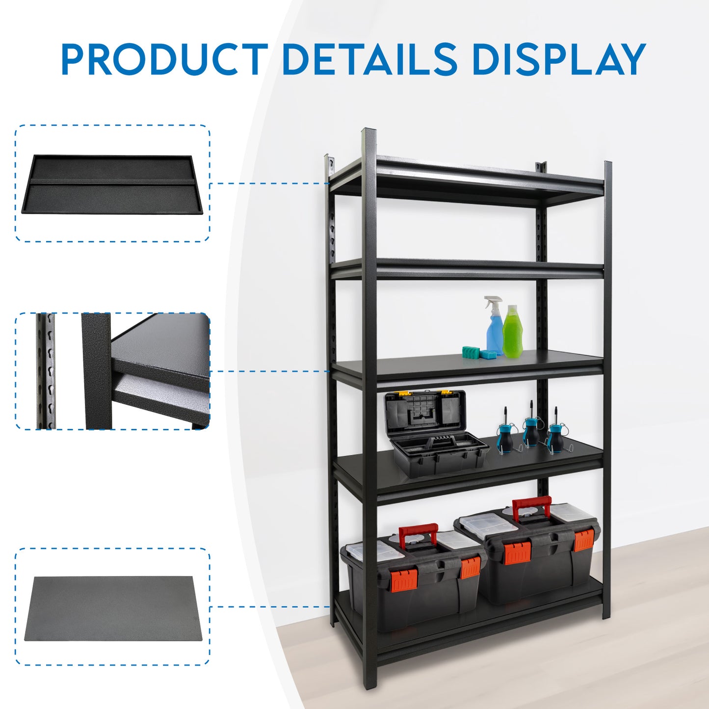 5 Tier 72"H Garage Shelving 2000LBS Heavy Duty Garage Storage Shelves Adjustable Metal Shelving Unit for Garage Storage Rack Industrial Utility Shelf 15.7" D X 35.4" W X 72" H, Black