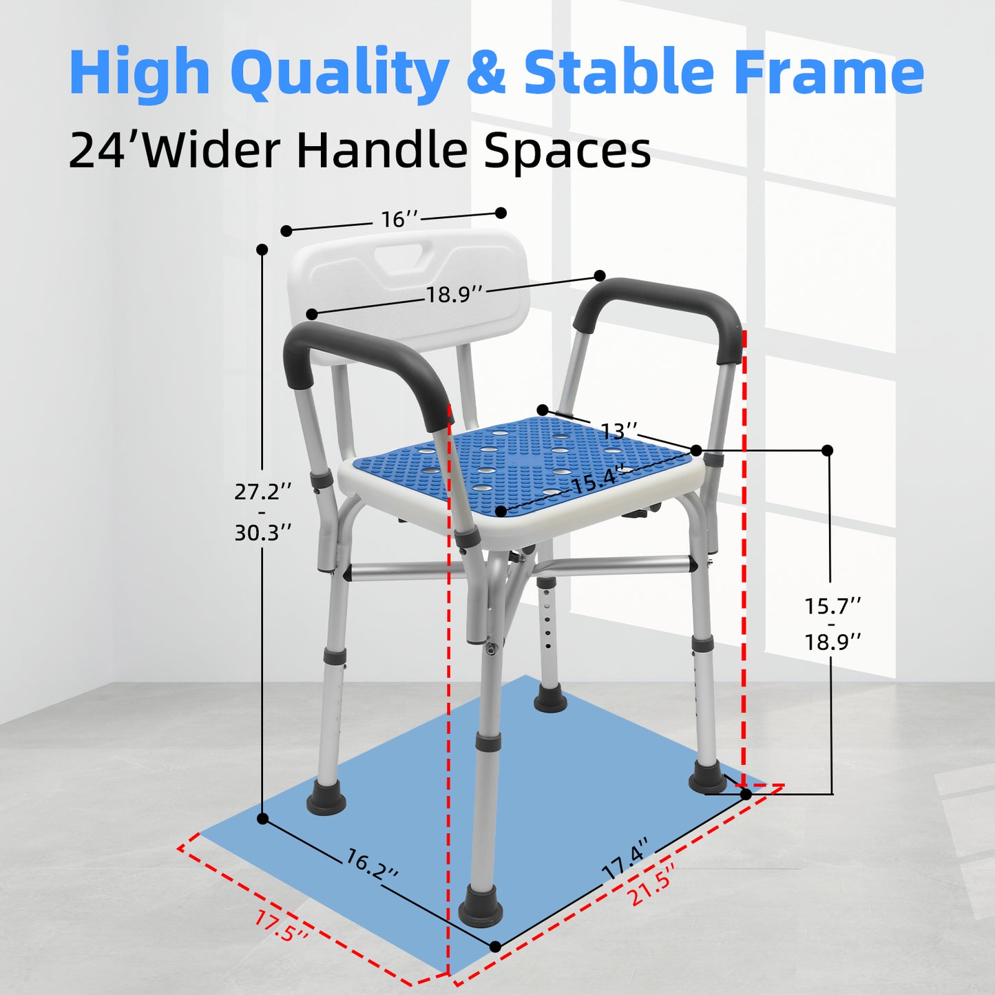 Baokaler Shower Chair 600lbs with Padded Arms and Back, Height Adjustable Shower Stool for Bathtub