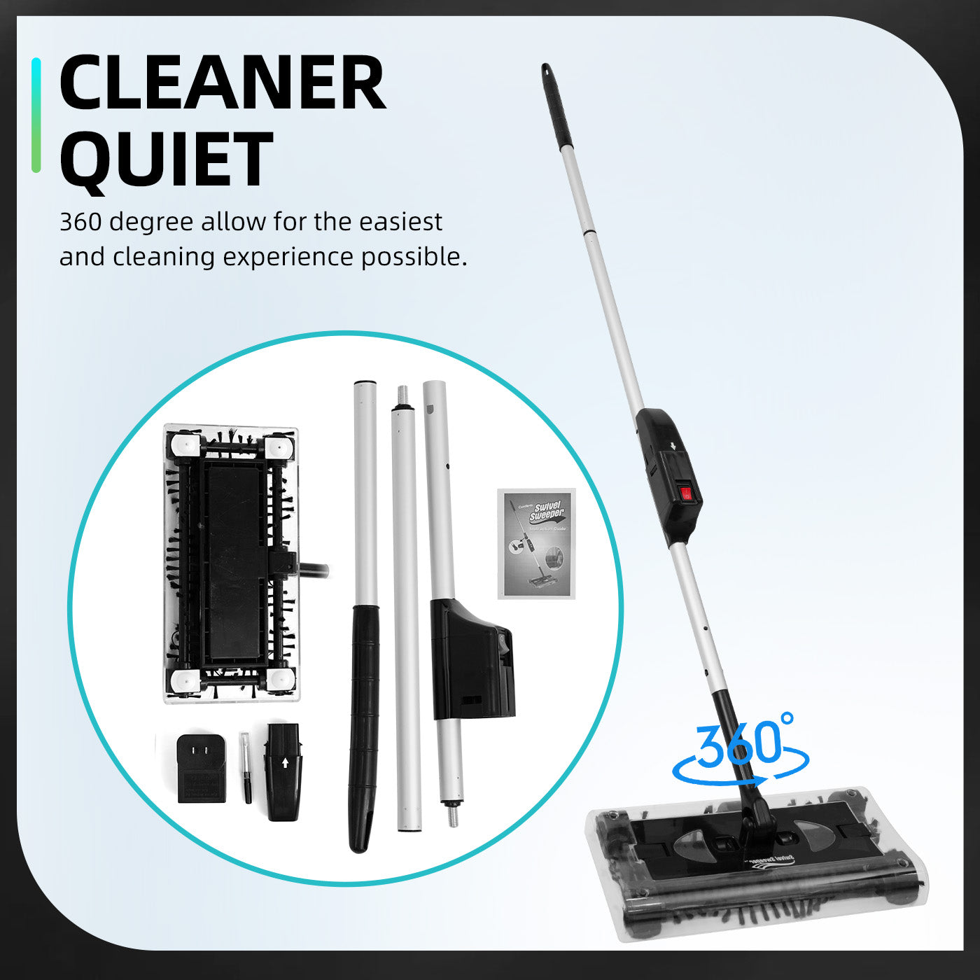 CATGOOD Cordless Rechargeable Floor & Carpet Sweeper, Manual Floor Sweeper Lightweight Floor Cleaner with Low Profile Body to Reach Under Furniture, Black