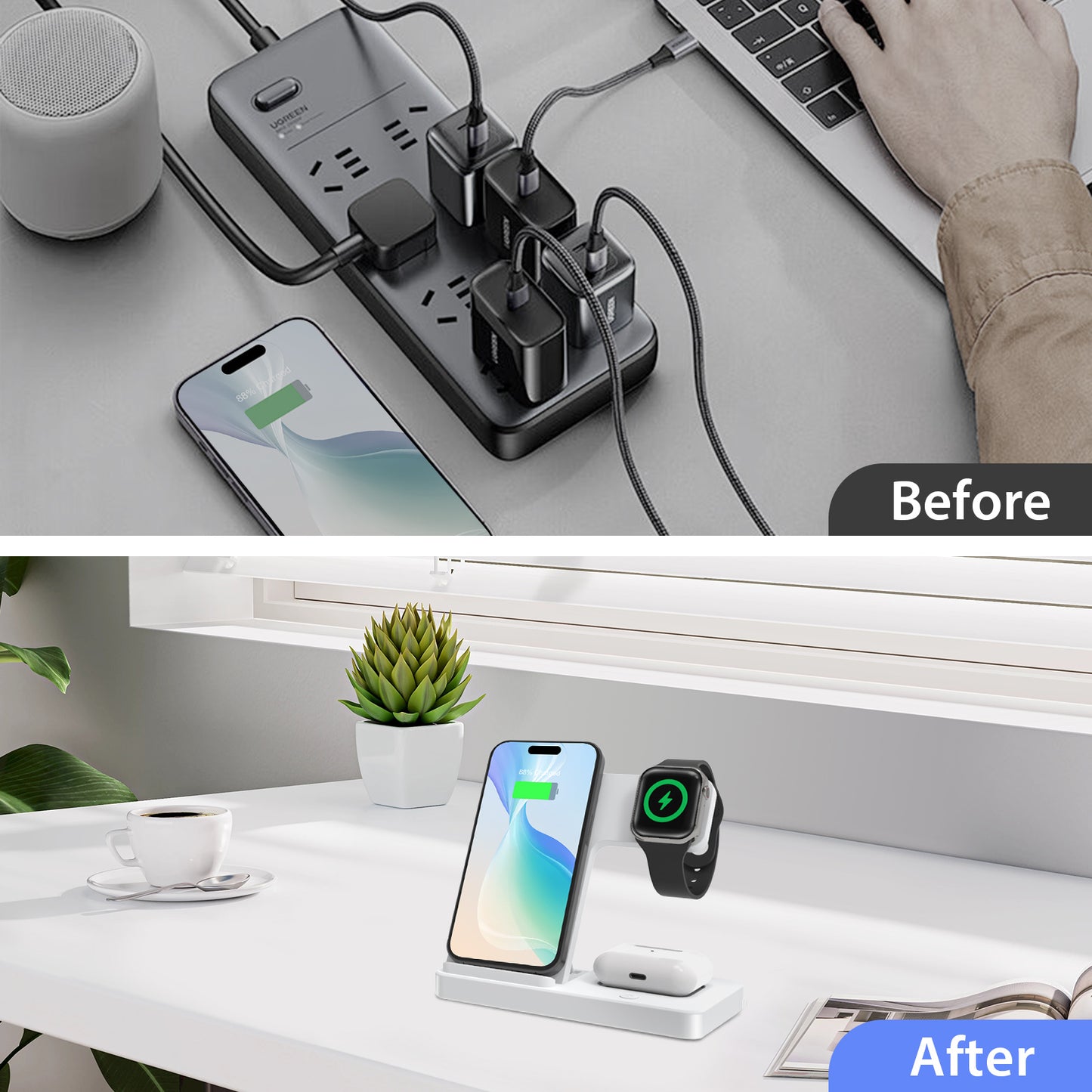 Wireless Charger, Magnetic Fast Charging Stand Compatible with iPhone 16 15 14 13 12 11 Pro Max Plus XS XR X 8, For Apple Watch 9 8 7 6 5 4 3 2 SE, For AirPods 3 2 Pro, 3 in 1 Charging Station