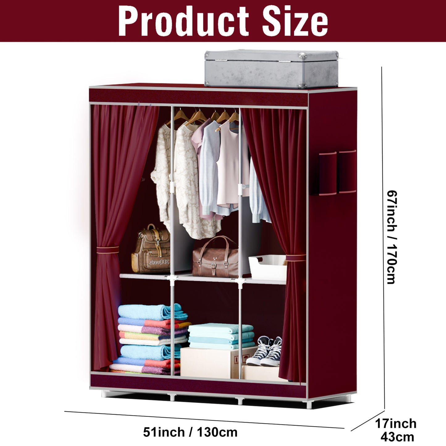 Portable Closet Storage Organizer Clothes Wardrobe Shoe Clothing Rack Shelf Dustproof Non-woven Fabric