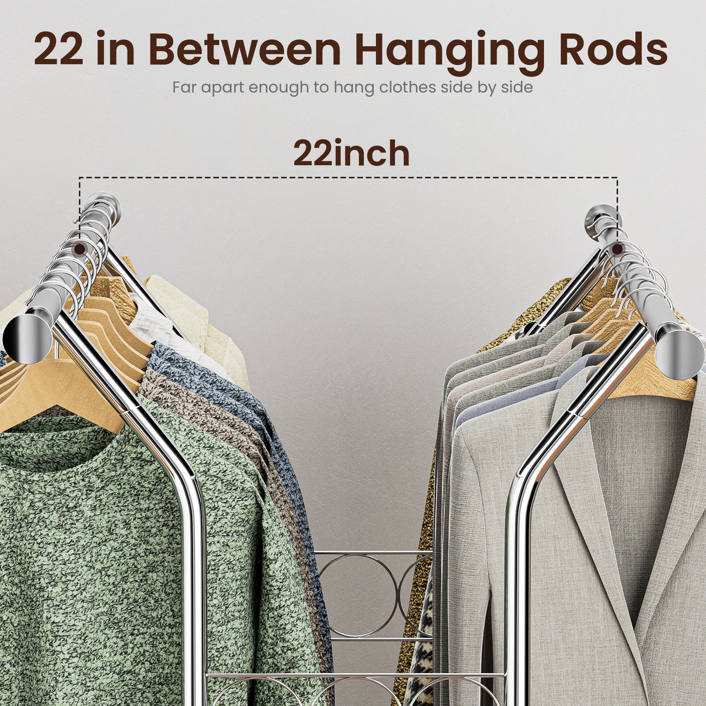 Clothing Rack for Hanging Clothes MAX Loads 620 LBS, Rolling Heavy Duty Clothes Rack With Shelves, Double Rod Clothing Racks Freestanding, Portable Adjustable Garment Rack with Wheels