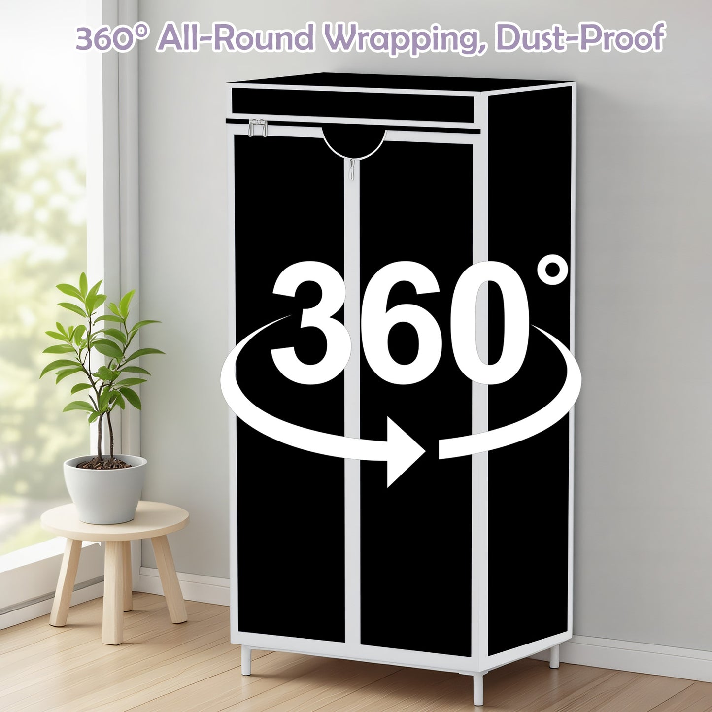 Portable Closet with Hanging Rods, Wardrobe Closet for Hanging Clothes, Bedroom Clothes Closet Storage Organizer, Fabric Wardrobe, for Hanging Clothes, Black