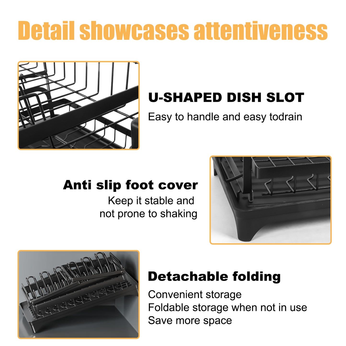 Over The Sink Dish Drying Rack with Drainage, Stainless Steel Large Multifunctional Dish Racks, Rustproof Dish Rack for Kitchen Counter Organization 2 Tier Black