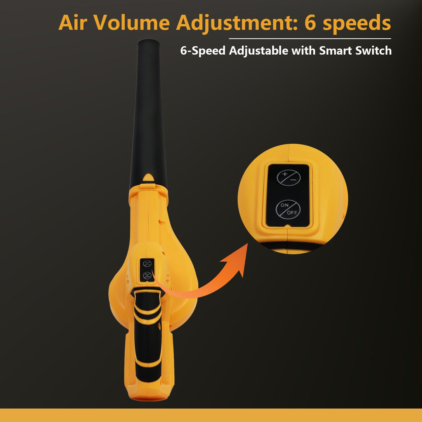 Cordless Leaf Blower, 21V Leaf Blower with 1 Battery, 6-Speed Leaf Blowers for Lawn Care, Patio, Blowing Leaves, Yellow
