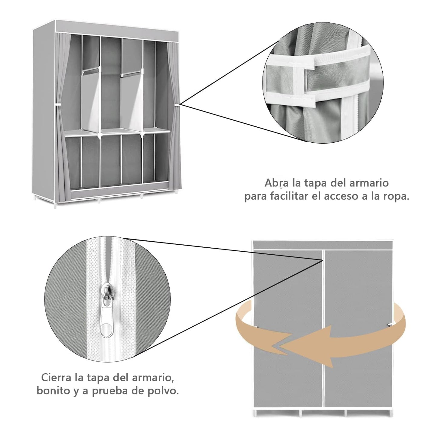 Portable Closet Clothes Wardrobe with 3 Hanging Rod Closet Organizer with Shelf with Cover Clothes Rack Standing Closet Clothes Storage Garment Cabinet