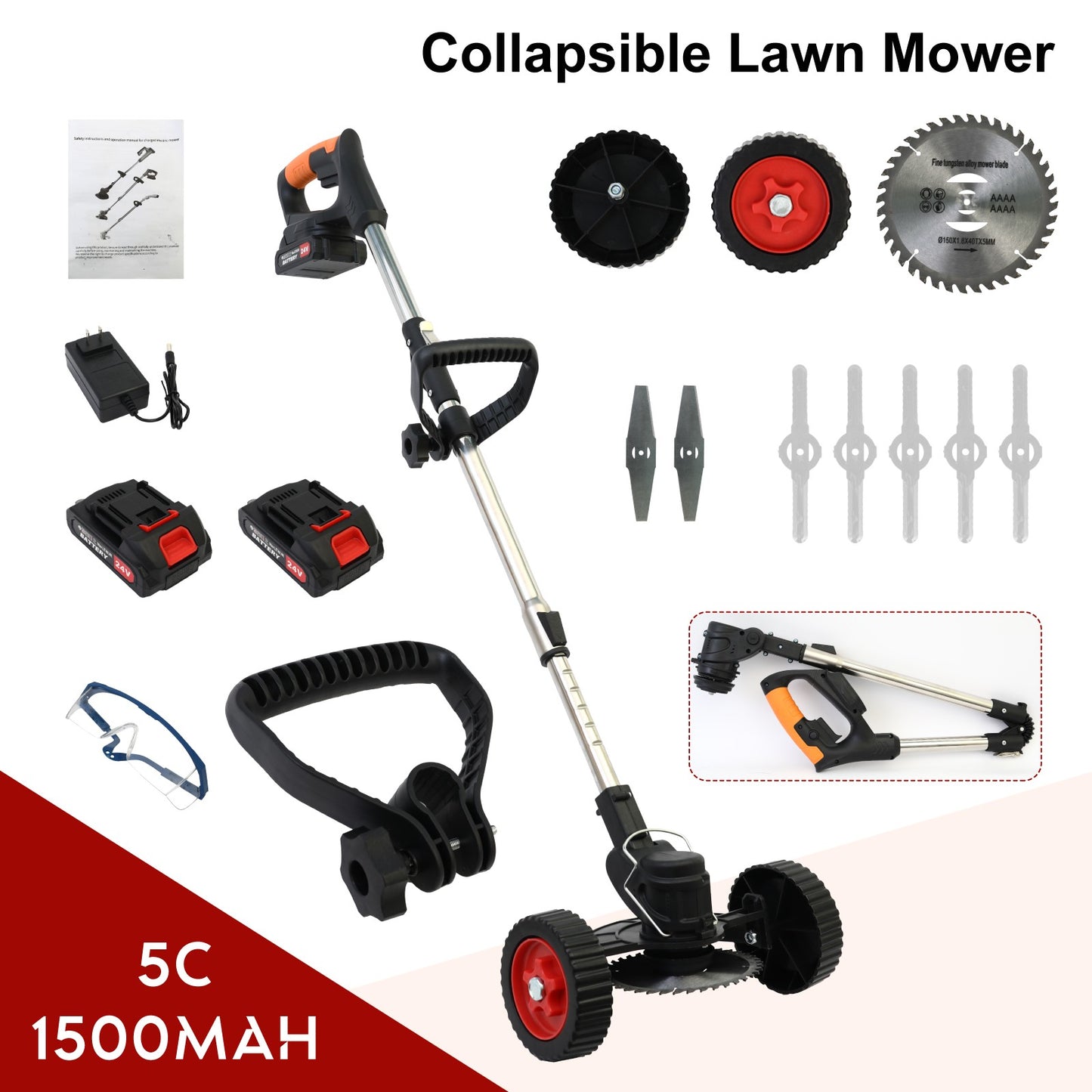 Baokaler Foldable Grass Trimmer, Cordless Electric Weed Eaters Weed Trimmer with 2 Battery