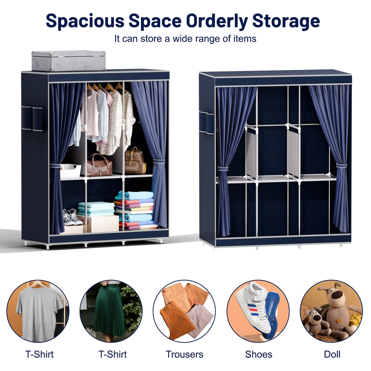 Portable Closet, Clothing Rack Shelf, Dustproof Non-woven Fabric Closet with cover, Blue-green