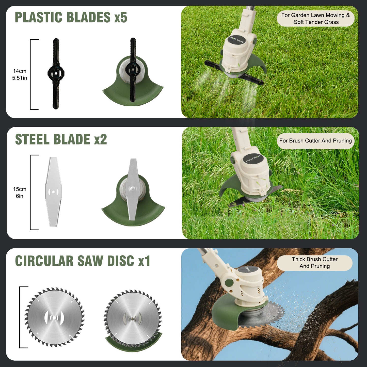 Electric Weed Eater,24V Weed Trimmer with 650W Powerful motor,Low Noise Weed Wackers & Lawn Edger,Wheels and 3 Types Blades Grass Trimmer for Lawn Garden Pruning Trimming