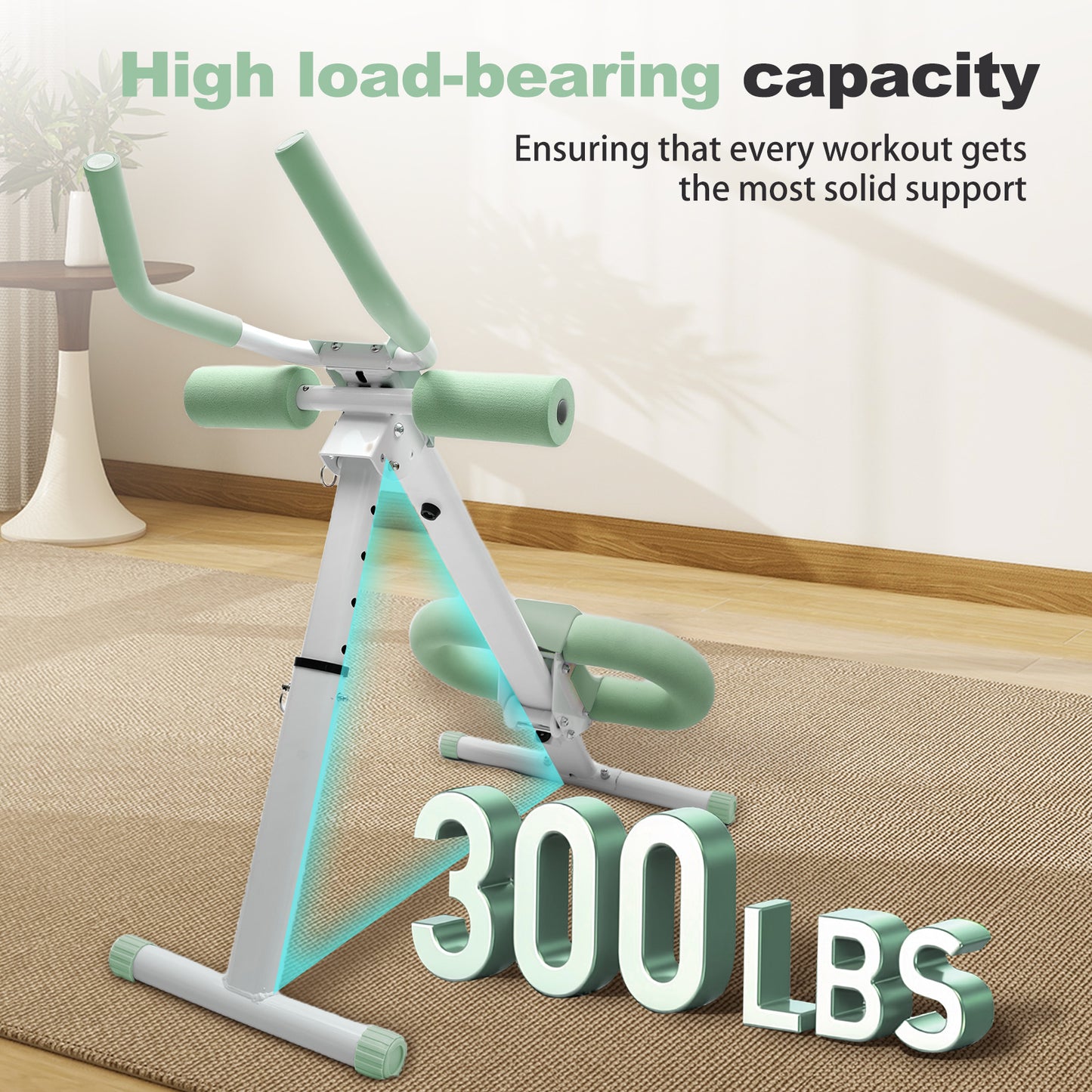 Adjustable Ab Machine, Abdominal Trainers for Full Body Workout, Foldable Abdominal Exercise with Knee Protection, Green