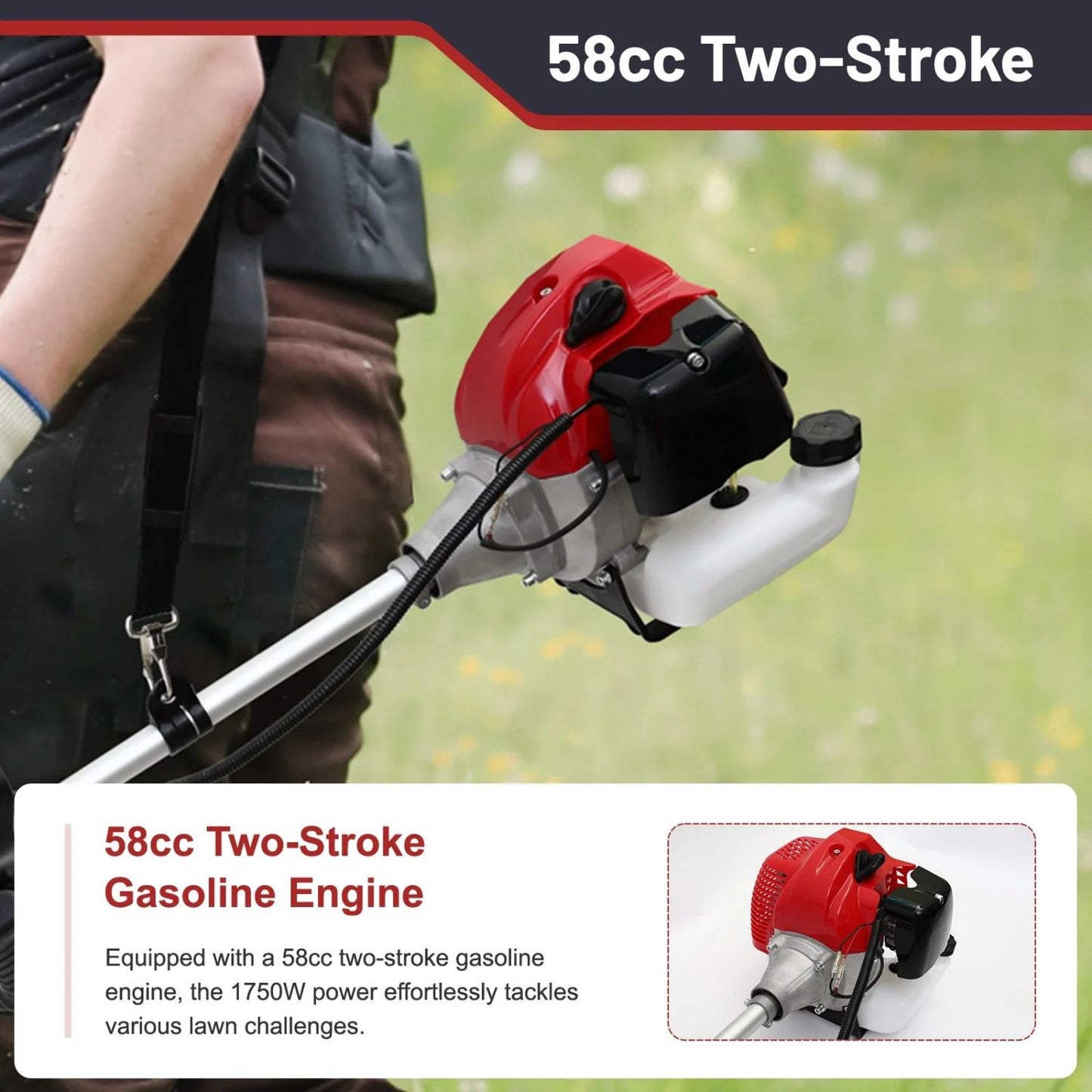 CATGOOD 58CC Gas Powered String Trimmer, 4 in 1 Gas Weed Eater with 4 Detachable Heads, 1.75KW Gas Weed Trimmer