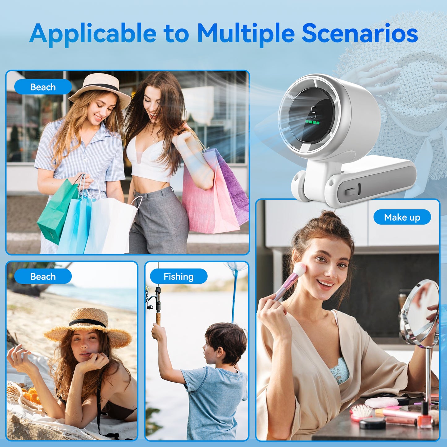 Portable Handheld Fan,5 Gear Wind,6000mAh Adjustable Air Turbo Tech Cooling Fan,12 Hour Runtime,3 in 1 Hand Fan for Outdoor Activities, Travel, Working (White)