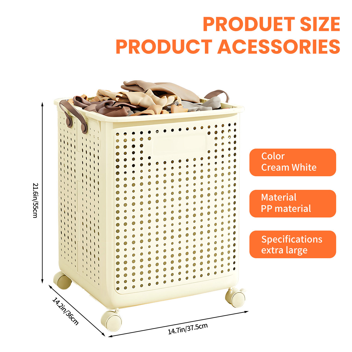 Foldable Multi-Functional Plastic Laundry Basket, Portable Clothing Storage Bin with Wheels, Extra Large, Suitable for Balcony, Bathroom, and Bedroom