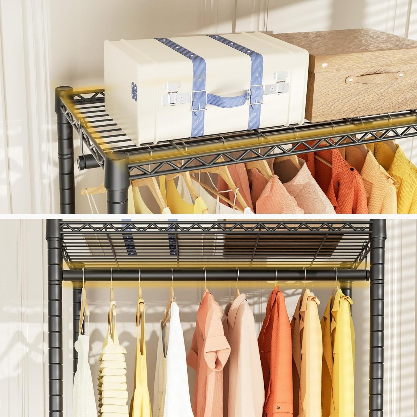 BAOKALER Clothes Rack Heavy Duty Clothing Rack for Hanging Clothes Adjustable Metal Wire Shelving with 4 Fabric Drawers, DIY Freestanding Wardrobe, 400lbs Load Capacity, Black