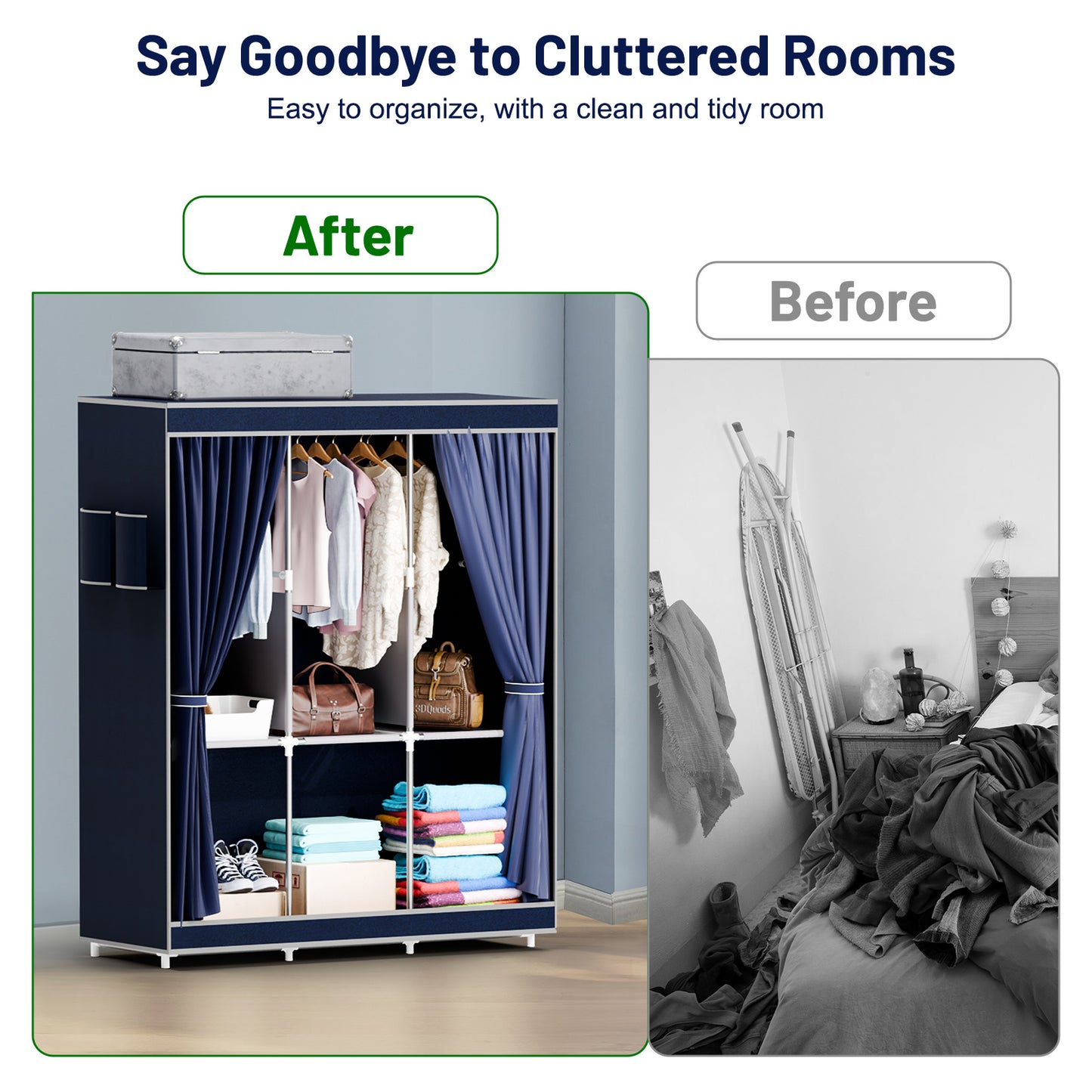 Portable Closet, Clothing Rack Shelf, Dustproof Non-woven Fabric Closet with cover, Blue-green