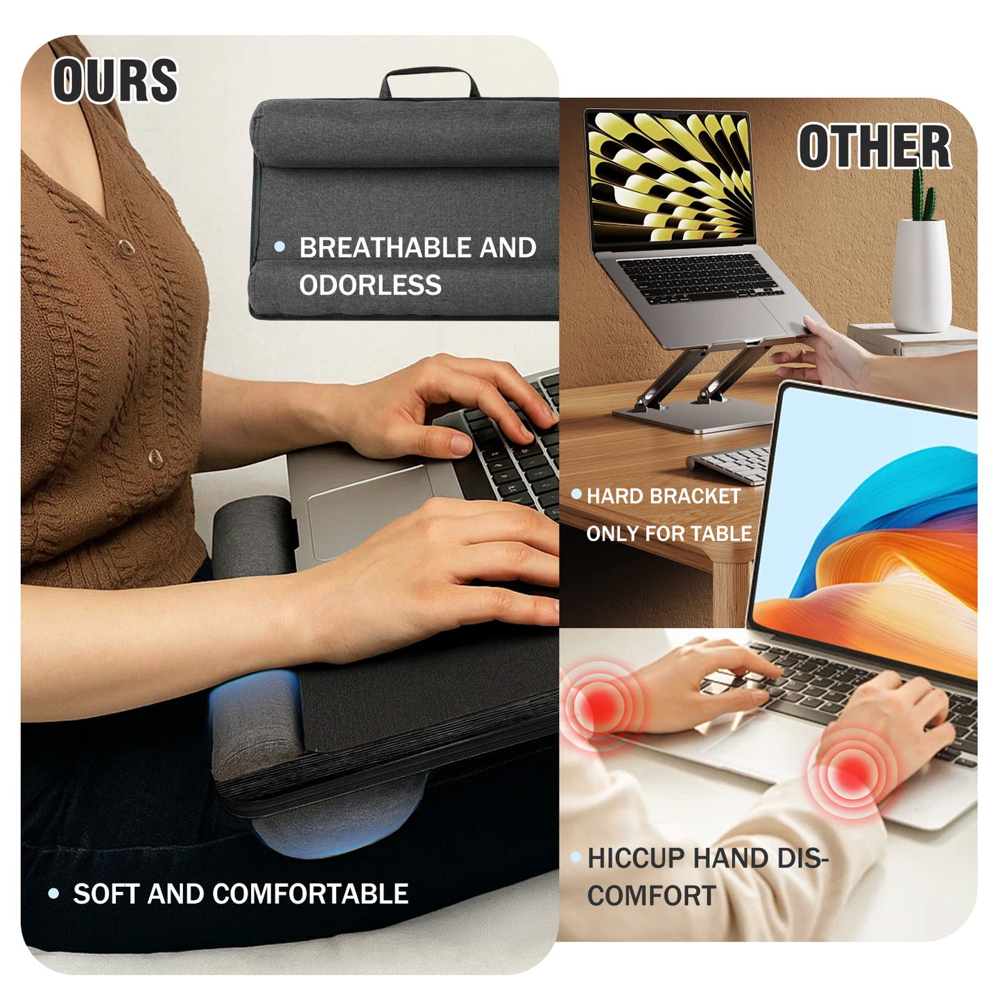 Portable Lap Desk for Laptop, Wood Lapdesk Bed Table with Handle, Black