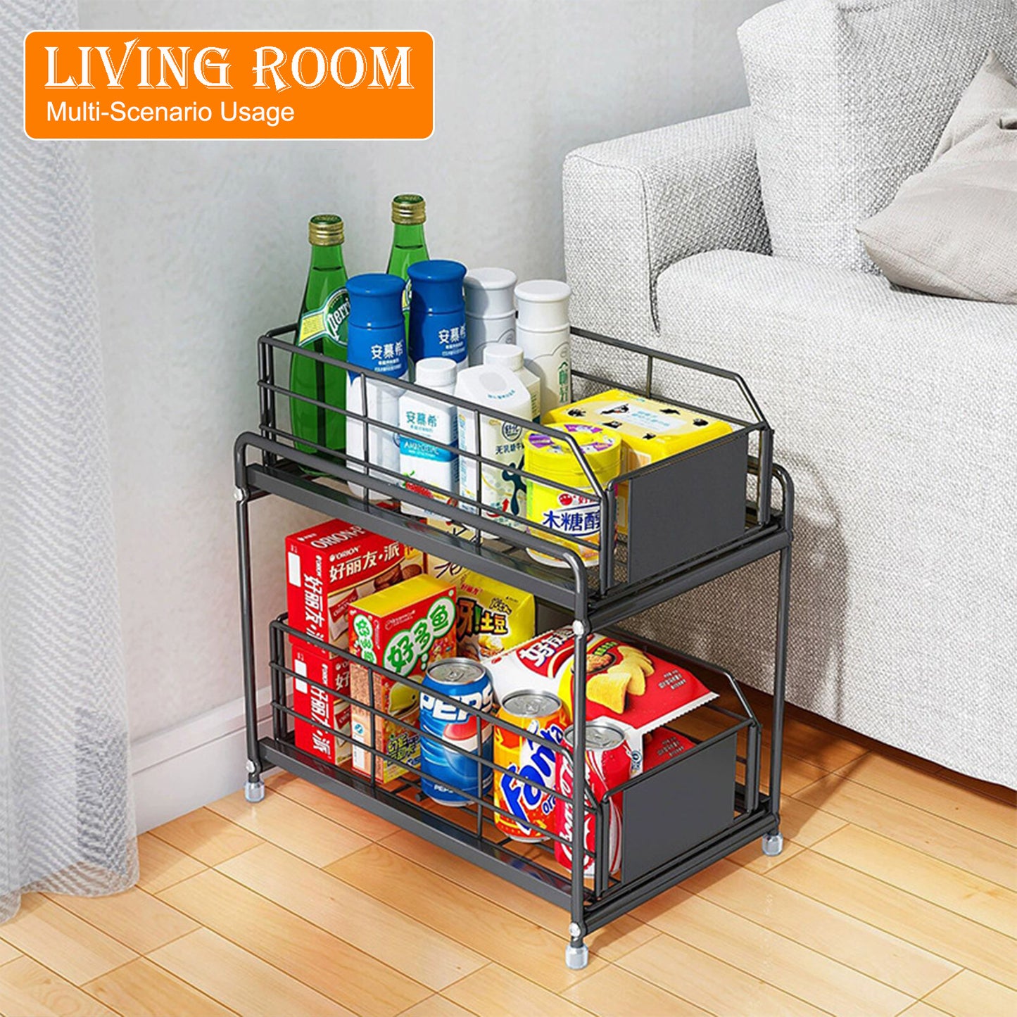 Also Go 2-Tier Under Sink Organizer with Sliding Drawer, Black