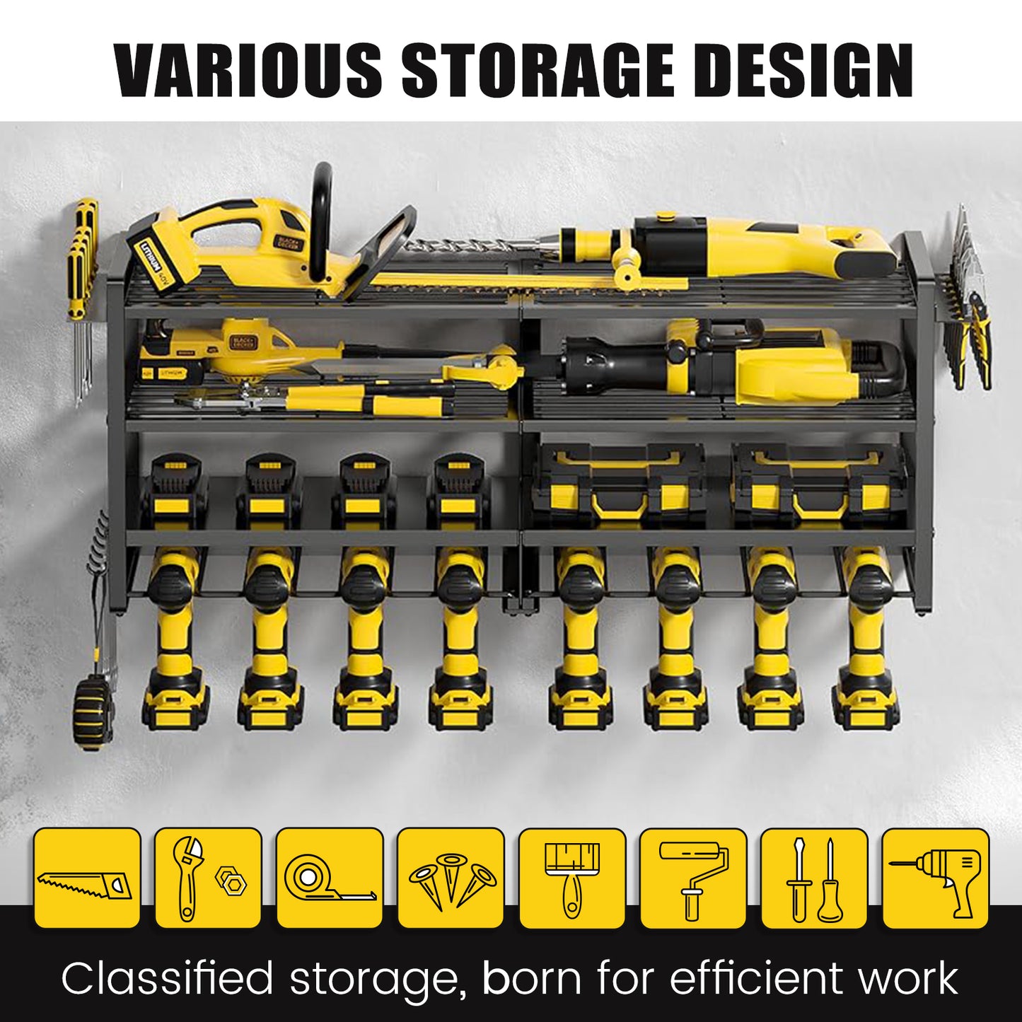CATGOOD Power Tool Organizer 600 LBS with 12 Drill Holders, 4 Tier Heavy Duty Garage Organization Wall Mount, Large Alloy Steel Tool Wall Organizer Shelf, Perfect Gift for Men and Fathers