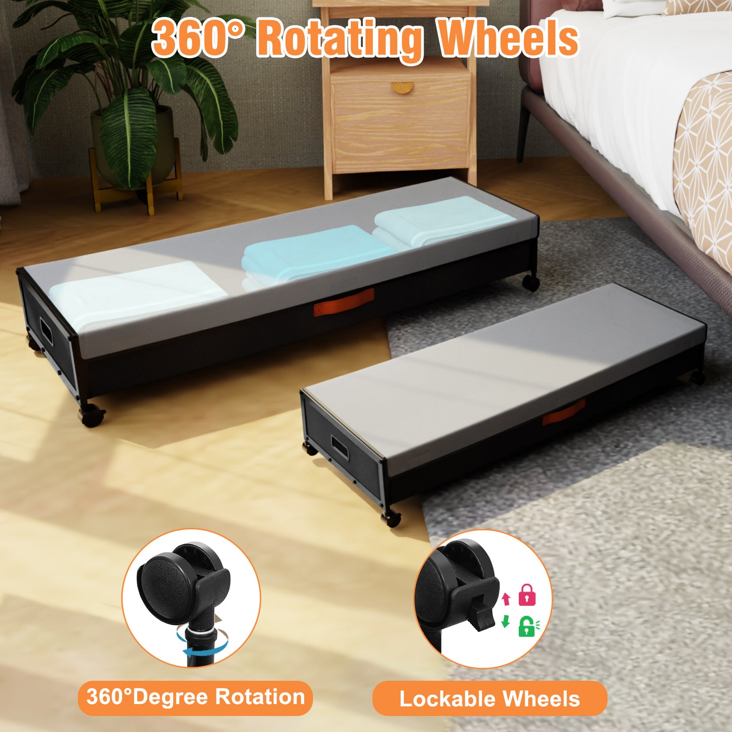 2-Pack Large Capacity Under Bed Storage with Wheels - Fulpower Rolling Underbed Organizer Containers Drawer Bins with Lid for Clothes, Shoes, Toys, Books, Blankets