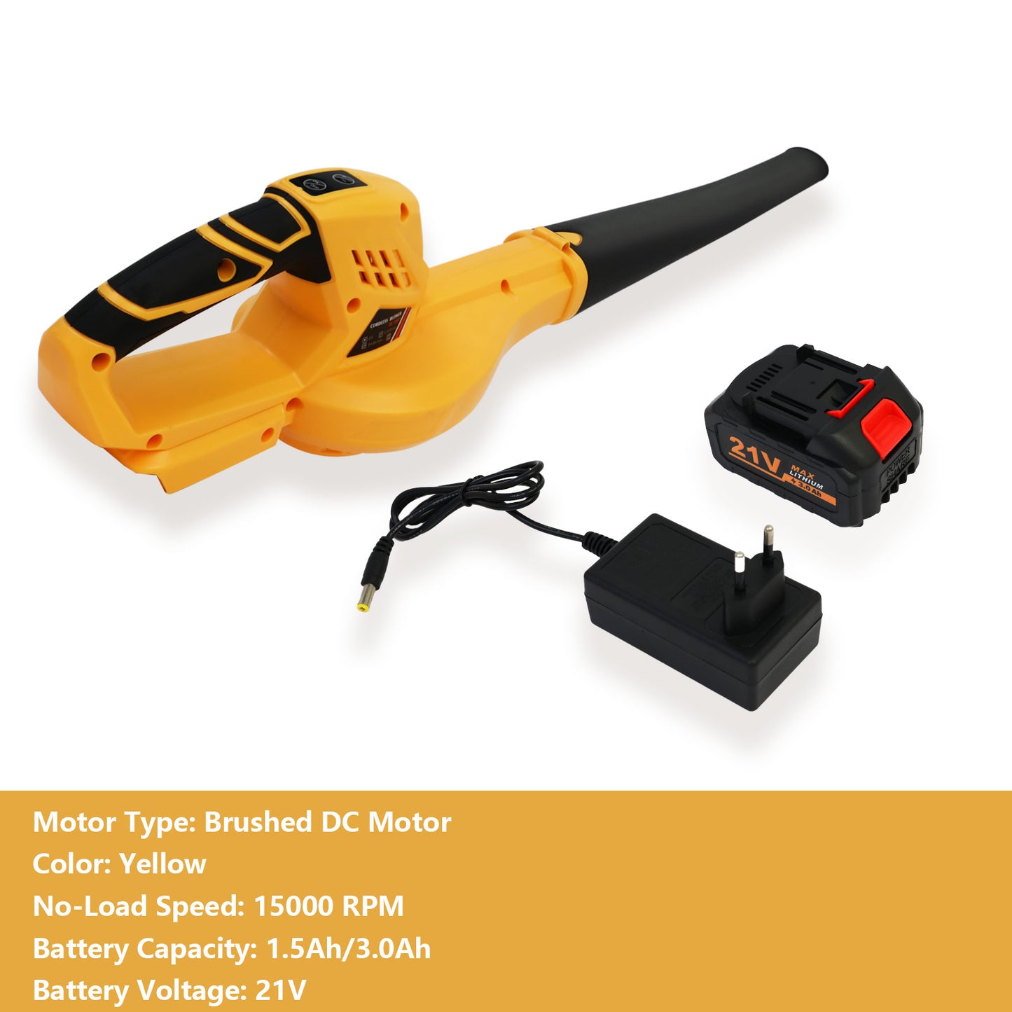 Cordless Leaf Blower, 21V Leaf Blower with 1 Battery, 6-Speed Leaf Blowers for Lawn Care, Patio, Blowing Leaves, Yellow