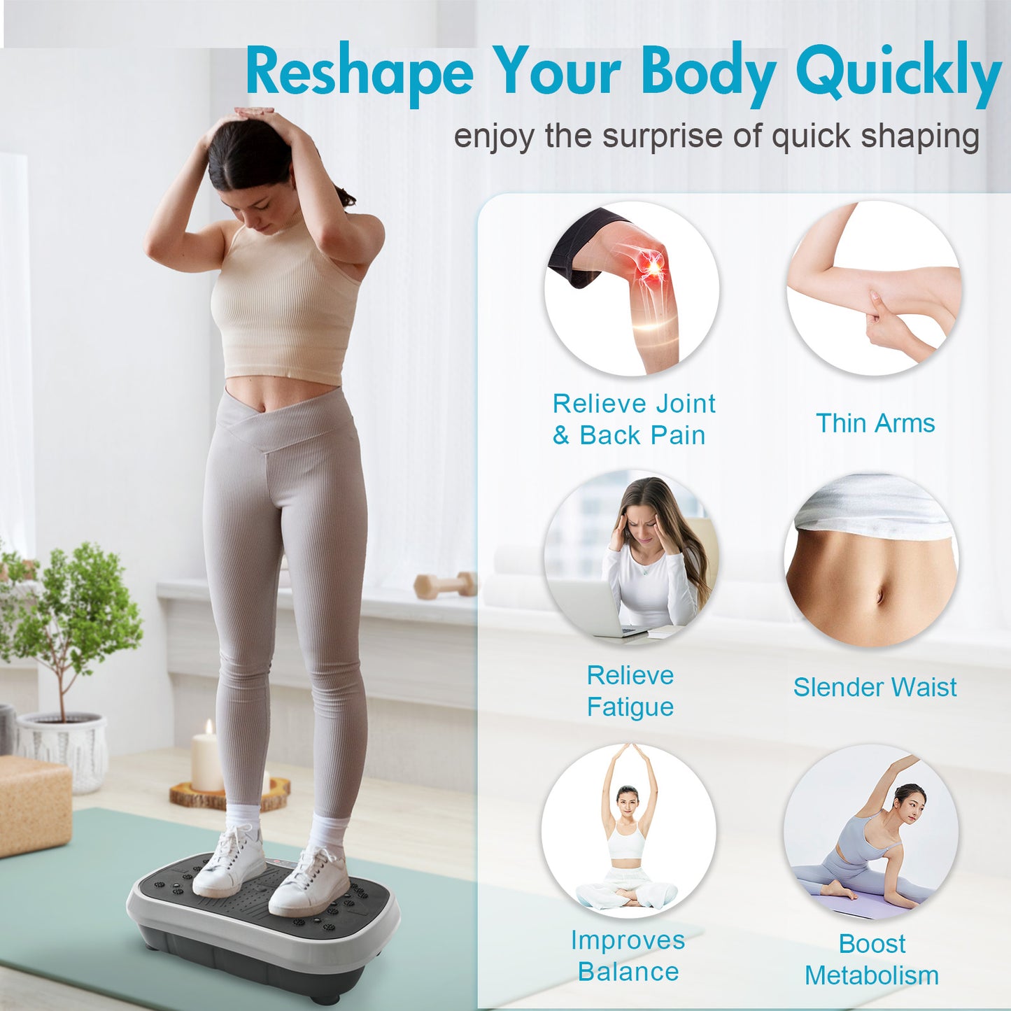 Vibration Plate Exercise Machine, Vibration Platform for Home Full Body Workout, Vibrating Board for Weight Loss with Resistance Bands, Remote Control