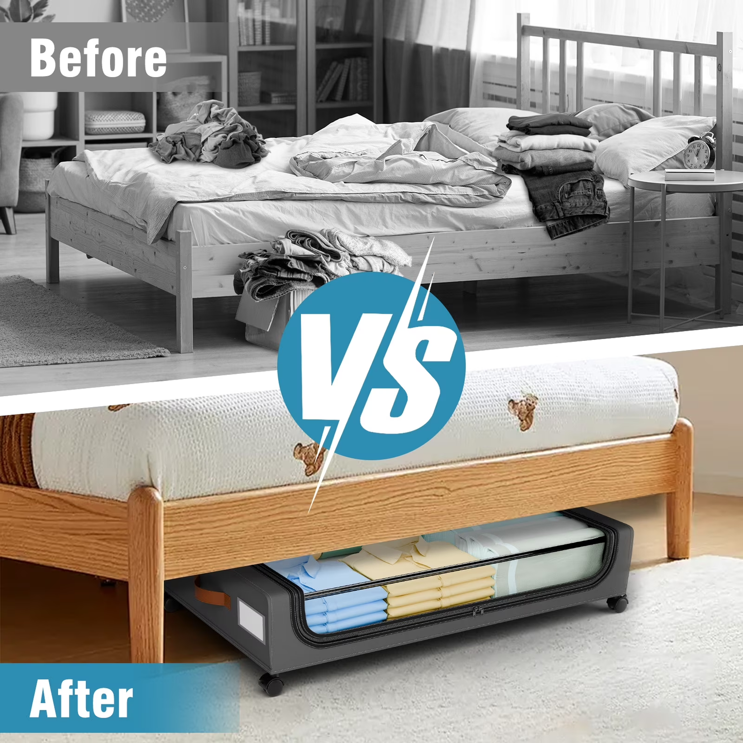 Under Bed Storage with Wheels, 2Pack Under Bed Storage Containers, Under Bed Shoe Storage Organizer, Rolling Under Bed Metal Drawer for Clothes, Blankets,Gary,31 x 17 x 7.2 inches
