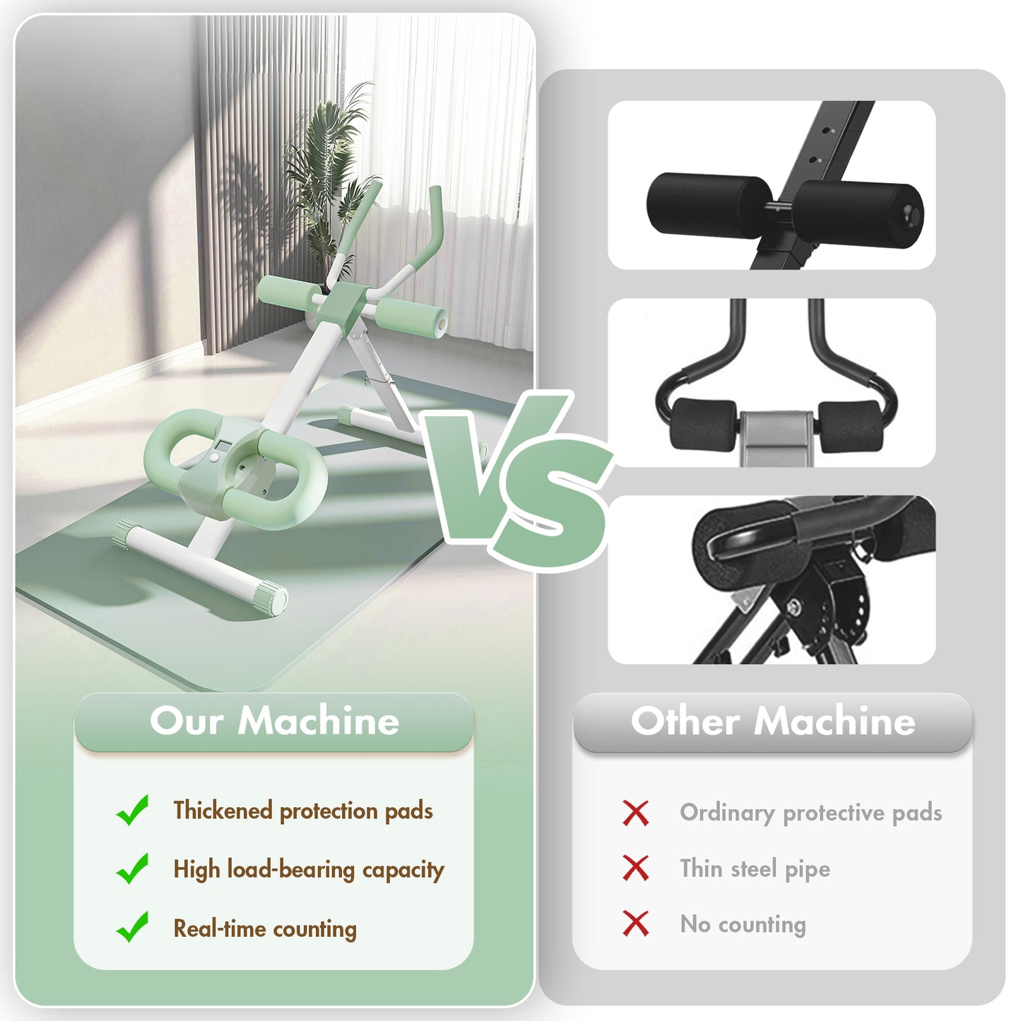 Adjustable Ab Machine, Abdominal Trainers for Full Body Workout, Foldable Abdominal Exercise with Knee Protection, Green