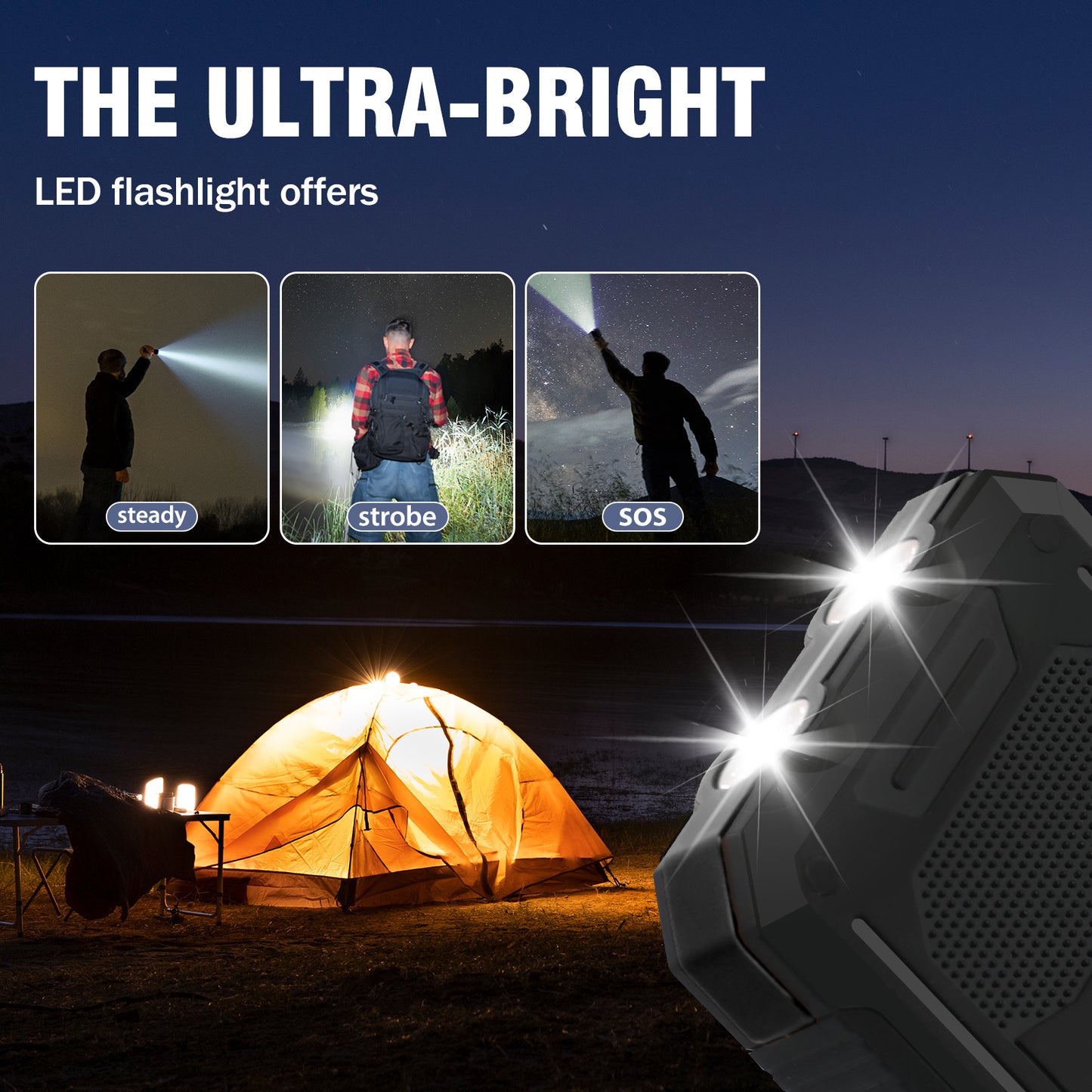 CATGOOD Solar Charger for Cell Phone 20000mAh, Portable Solar Power Bank with Dual 5V USB Ports, 2 Led Light Flashlight, Compass (Black)