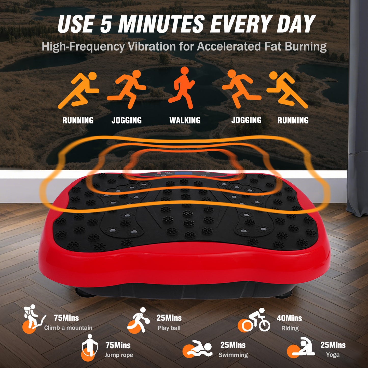 330lb Vibration Plate Exercise Machine, Vibration Board for Lymphatic Drainage, Whole Body Workout Vibrate Fitness Platform, Waver Vibration Stand for Weight Loss, Home Gym Equipment, Red