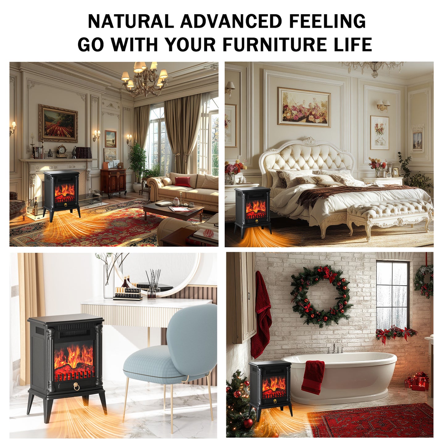 CATGOOD Indoor Fireplace 1500W Electric Fireplace Stove Heater, Adjustable Brightness and Heating Mode, 32.5*20*45cm(12.79"x7.87"x17.71")