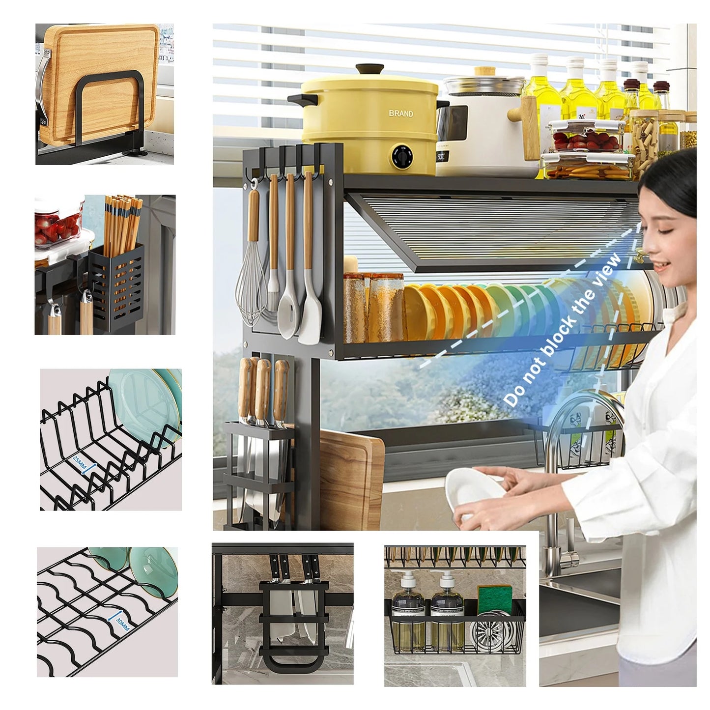 Overthe Sink Dish Rack, Over the Sink Drying Rack with Cover, Dish Drying Rack Over Sink for Bowls and Cutlery, Dish Holder Organizer for Kitchen Counter Storage