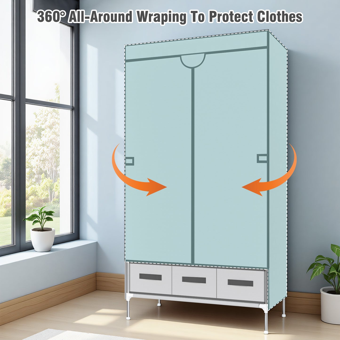 Portable Closet Wardrobe with 3 Storage Drawersfor Home Bedroom, 67 Inches Tall Closet Organizer with Hanging Space for Coats and Bags, turdy & Easy to Assemble, Off-White