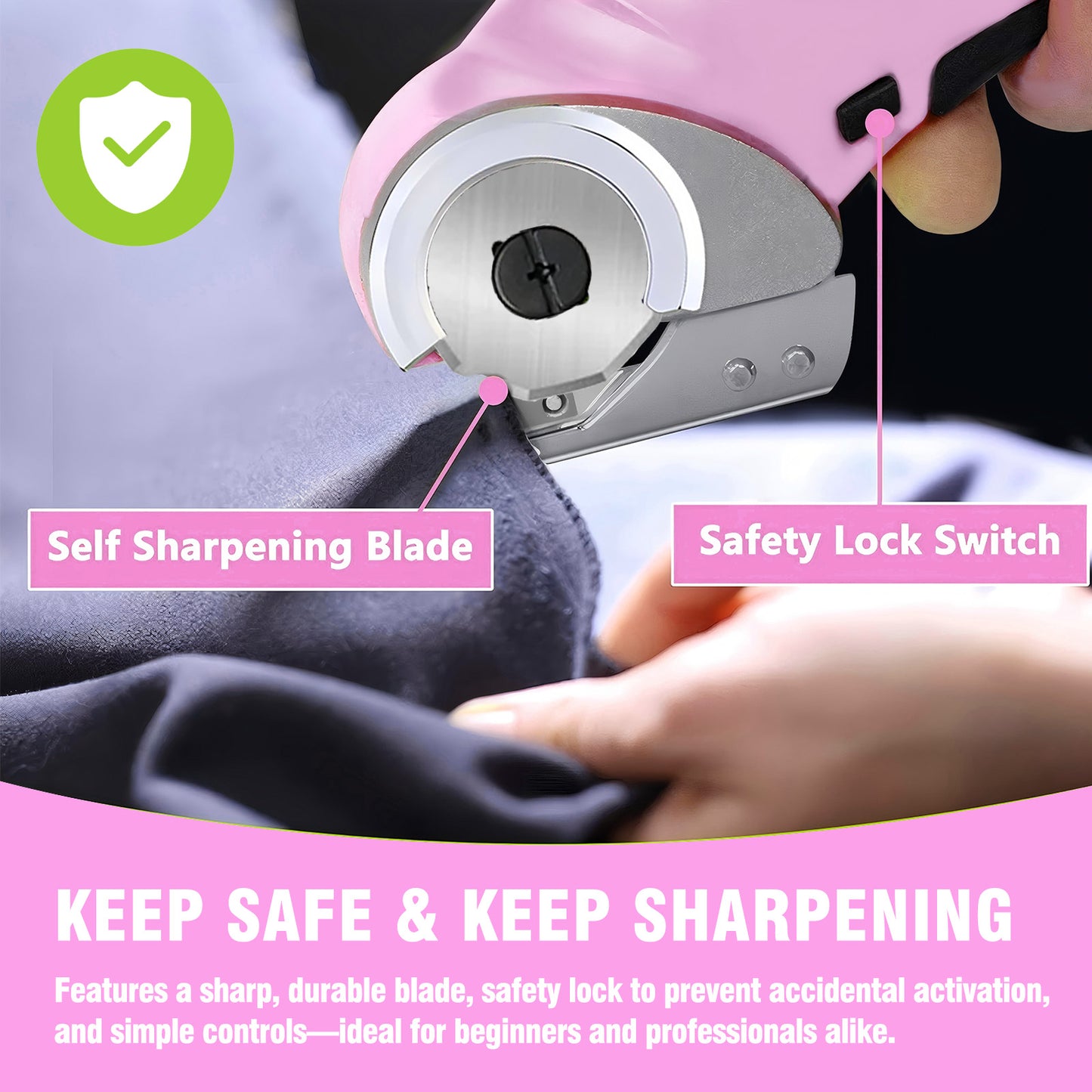 Cordless Electric Scissors, Cardboard Cutter, Rechargeable Powerful 4V Scissor Cutting Tool for Cardboard, Fabric, Leather, Pink