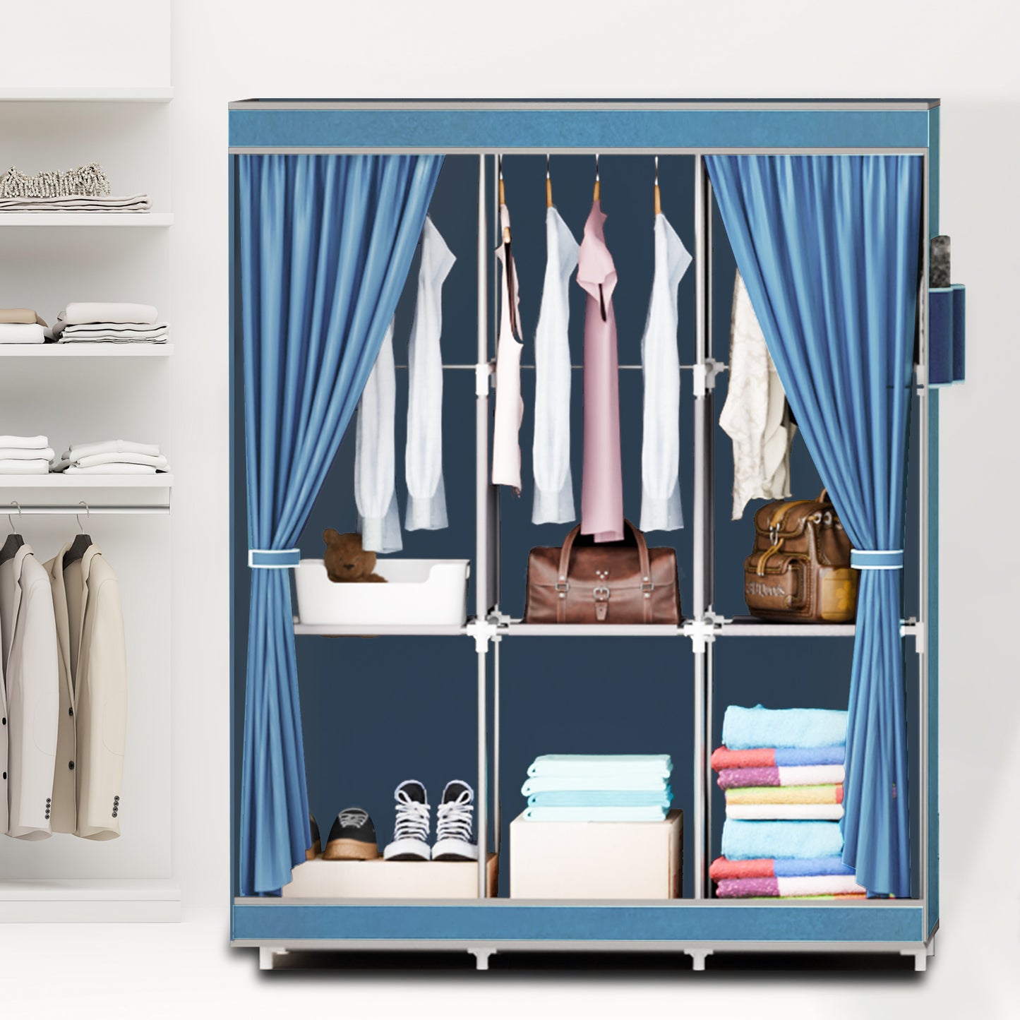 BAOKALER Closet Organizer and Storage for Hanging Clothes, Wardrobe Closet Storage Shelves for Home Bedroom, Light Blue