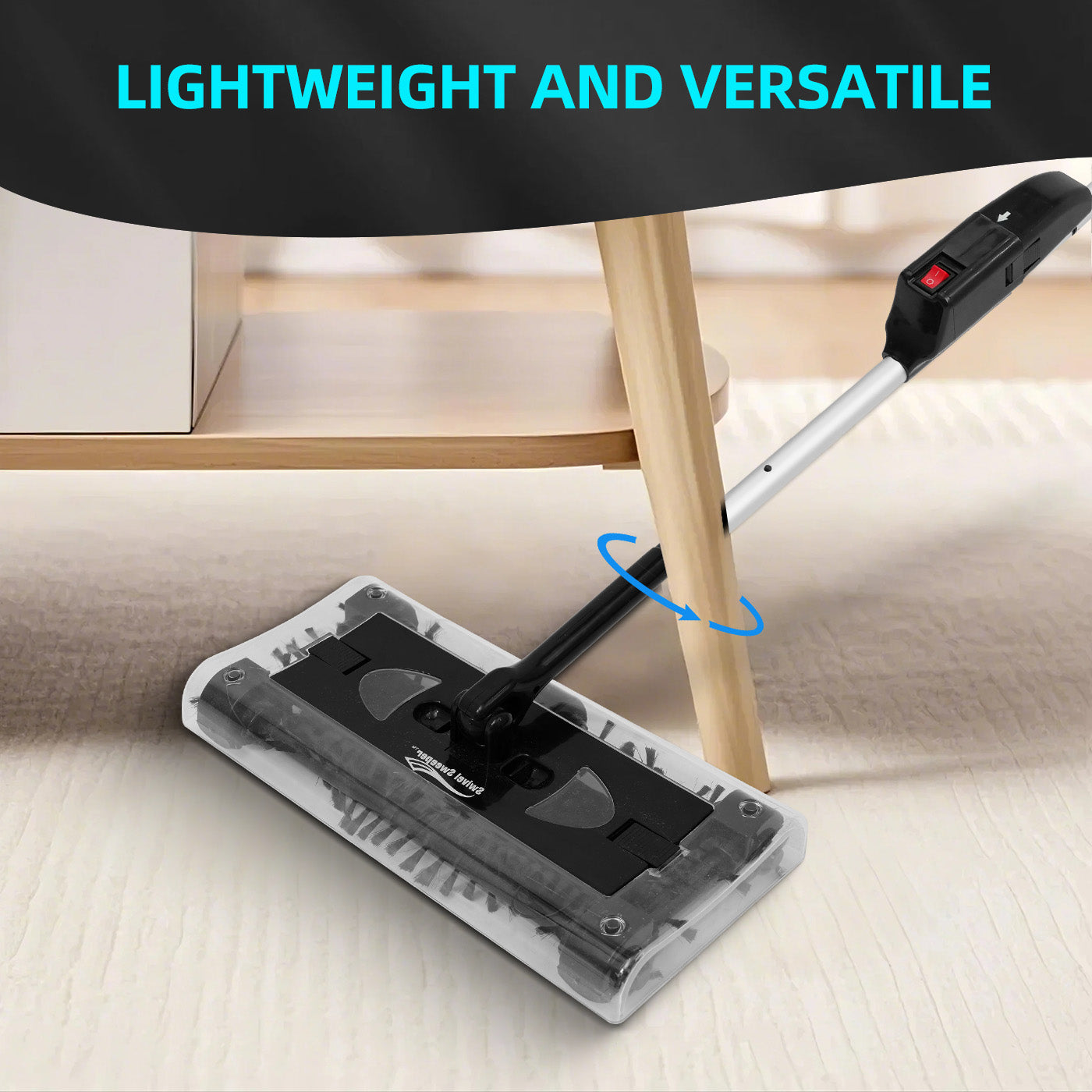 CATGOOD Cordless Rechargeable Floor & Carpet Sweeper, Manual Floor Sweeper Lightweight Floor Cleaner with Low Profile Body to Reach Under Furniture, Black