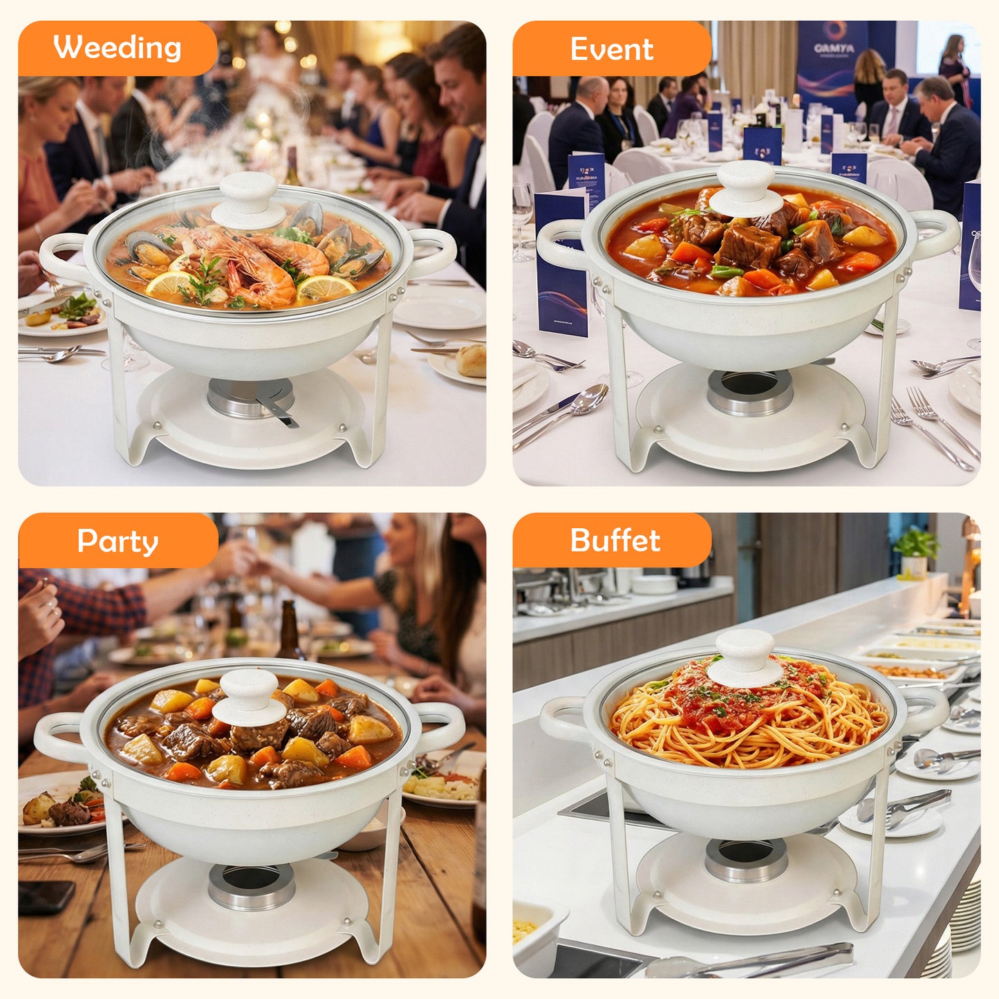 CATGOOD Chafing Dishes for Buffet, 5.3QT Chafing Dish Buffet Set, Food Warming Trays for Buffet, for Home Parties, Christmas Gatherings, Catering Events, White/ 6 Pack