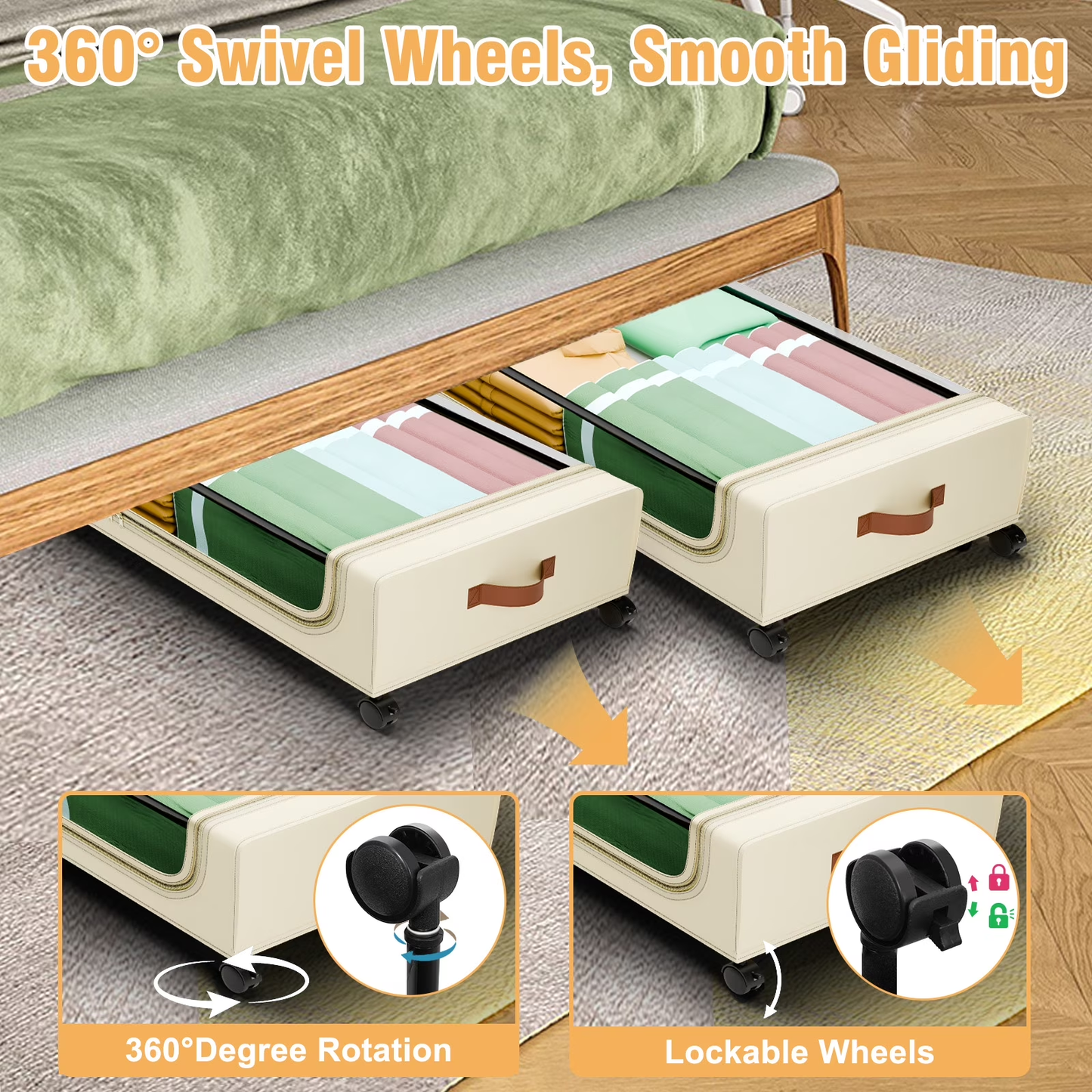 Under Bed Storage with Wheels, 2Pack Under Bed Storage Containers, Underbed Shoe Storage Organizer, Rolling Under Bed Metal Drawers for Clothes, Blankets(31 x 17 x 7.2 in)