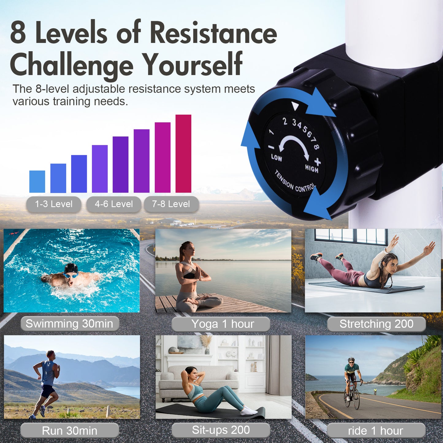 Magnetic Elliptical Machine, Cross Trainer with 8 Resistance Levels, Elliptical Trainer with Pulse Rate Grips, Multi-Function LCD Monitor, White