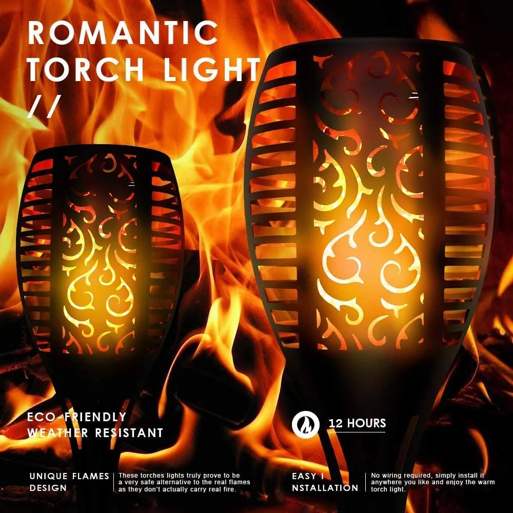 Solar Torch Lights with Flickering Flame, Solar Flickering Lights, 4 Pack Solar Lights Outdoor Waterproof Solar Pathway Lights Landscape Lighting for Garden Lawn Patio Yard Outdoor Decorations