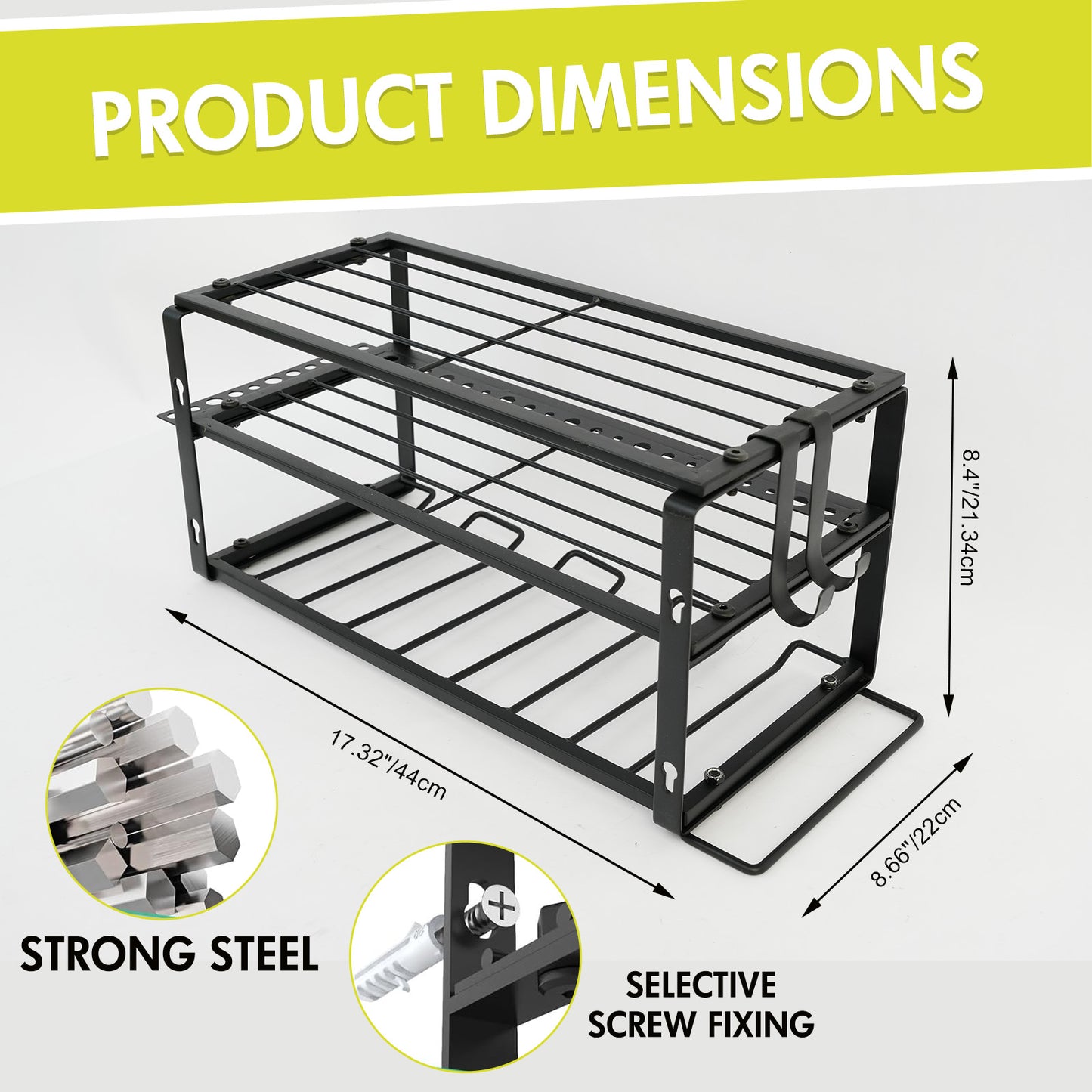 ALSO GO Power Tool Organizer, 3 Layers Storage Rack with 4 Drill Holders, Garage Storage Shelving Wall Mounted, Floating Tool Shelf Wall Mounted