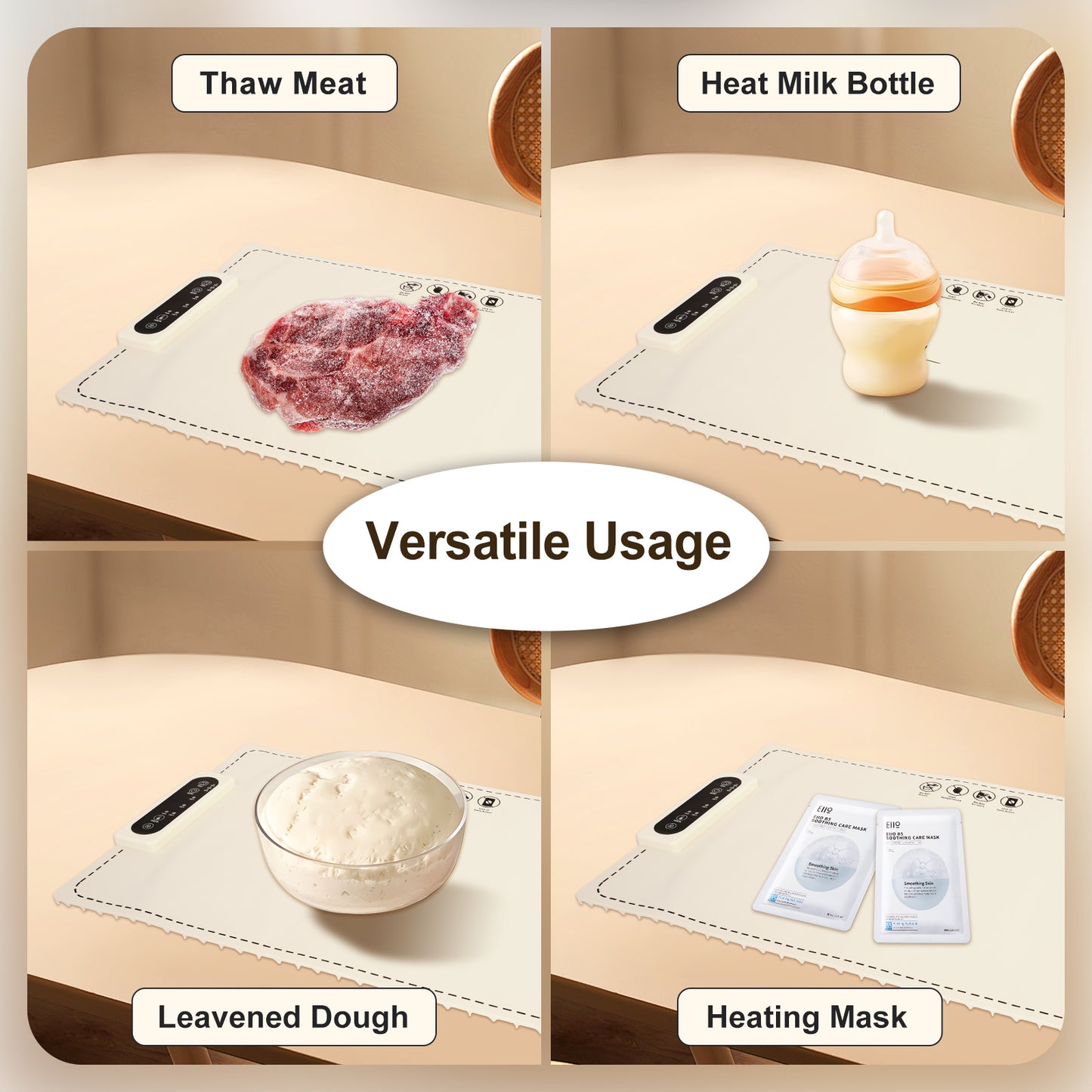 Food Warming Mat with 3-Level Digital Temperature Control, Watorproof and Foldable Electric Warming Tray, Silicone Heating Mat for Buffets Parties Gatherings and Daily Use, White