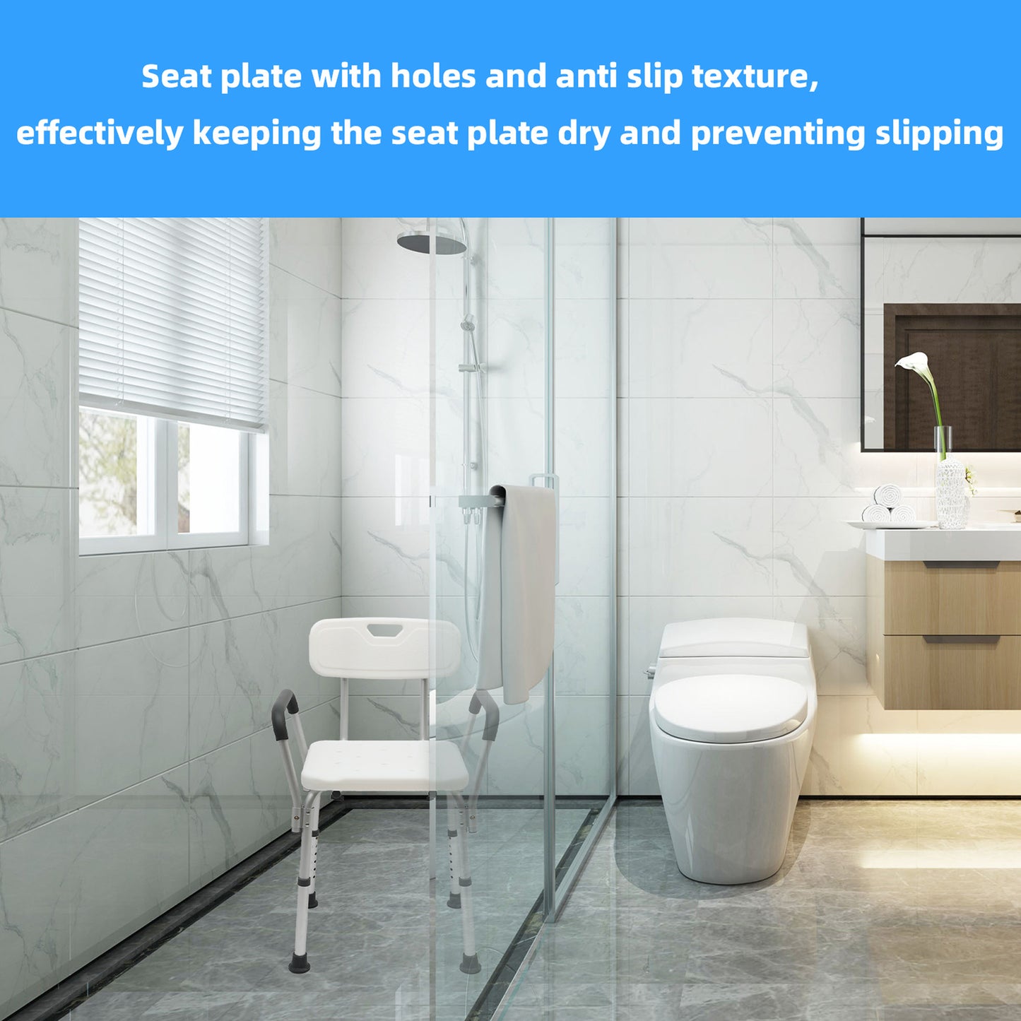 CATGOOD Shower Chair Bath Seat with Back and Arms, Height Adjustable Shower Chair for Inside Shower, Shower Bench for Elderly and Adult, Supports up to 330 lbs, White