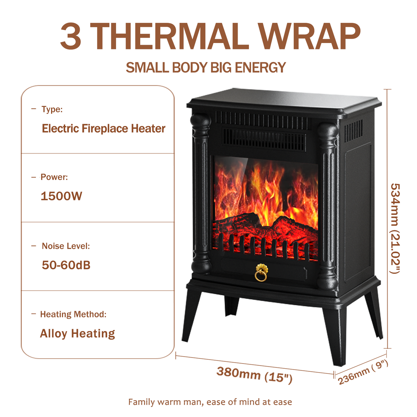 CATGOOD Indoor Fireplace 1500W Electric Fireplace Stove Heater, Adjustable Brightness and Heating Mode, 32.5*20*45cm(12.79"x7.87"x17.71")