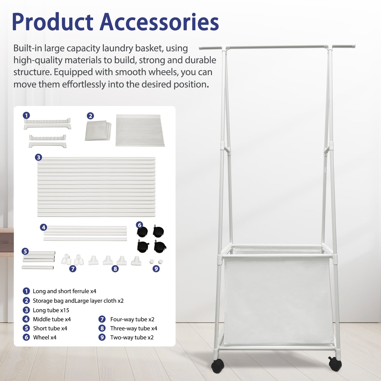 Clothes Rack, Triangle Garment Rack with Large Storage Bag, Clothes Storage Organizer on Wheels, Portable Laundry Coat Rack, Closet Clothing Rack for Home Dorm, White