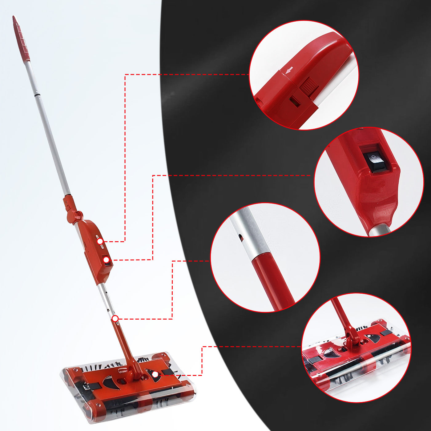 CATGOOD Compact Lightweight Manual Cordless Cleaning Floors Carpet Sweeper, 46", Red