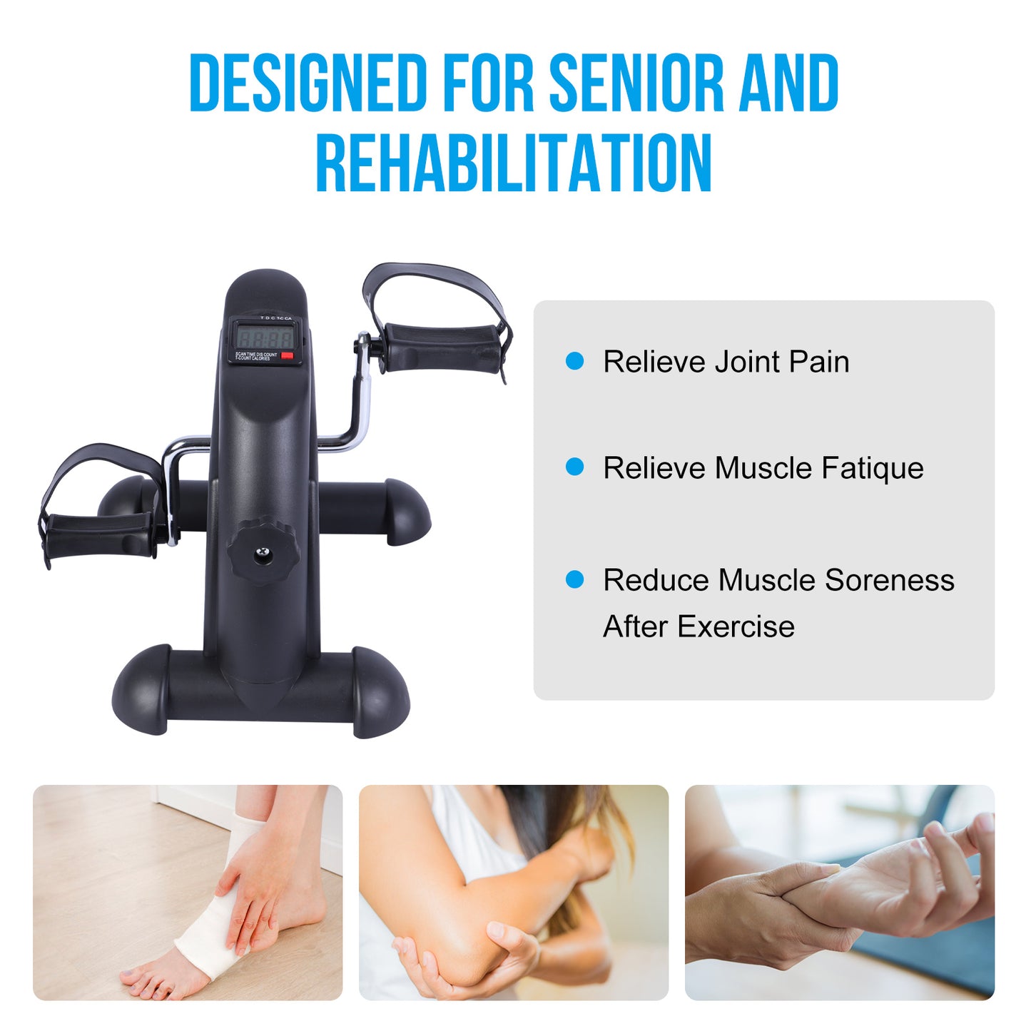 Mini Indoor Pedal Exerciser Cycle Bike Leg Arm Desk w/LCD Display Fitness Portable Pedal Stationary Bike Home Exercise Black