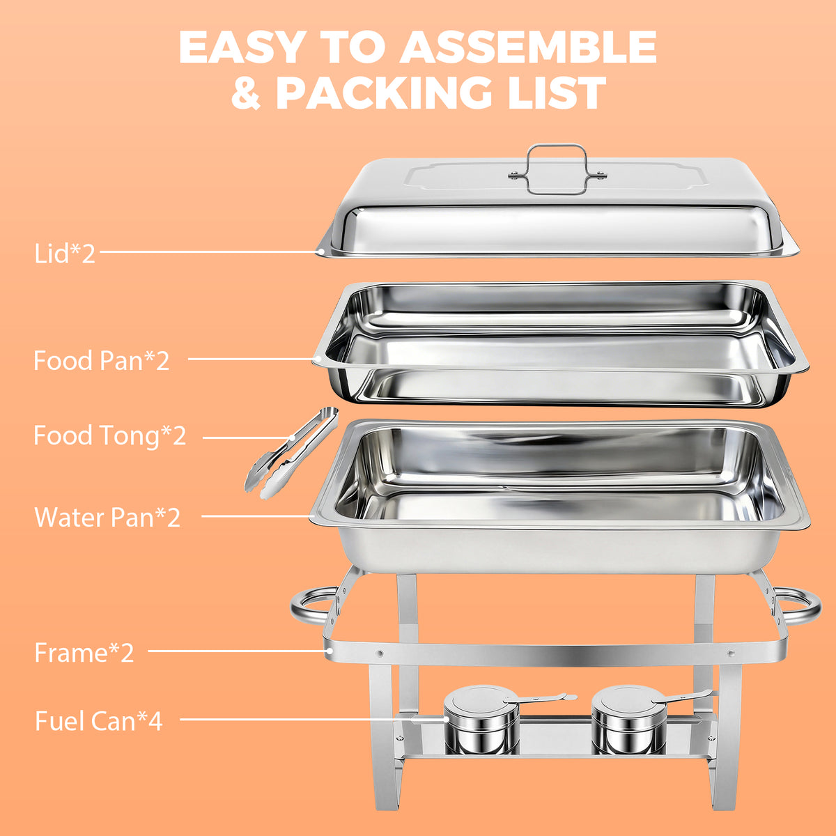 BAOKALER 2 Pack 9QT Chafing Dish Buffet Set Stainless Steel Food Warmer Chafer Complete Set with Water Pan, Chafing Fuel Holder for Party Catering