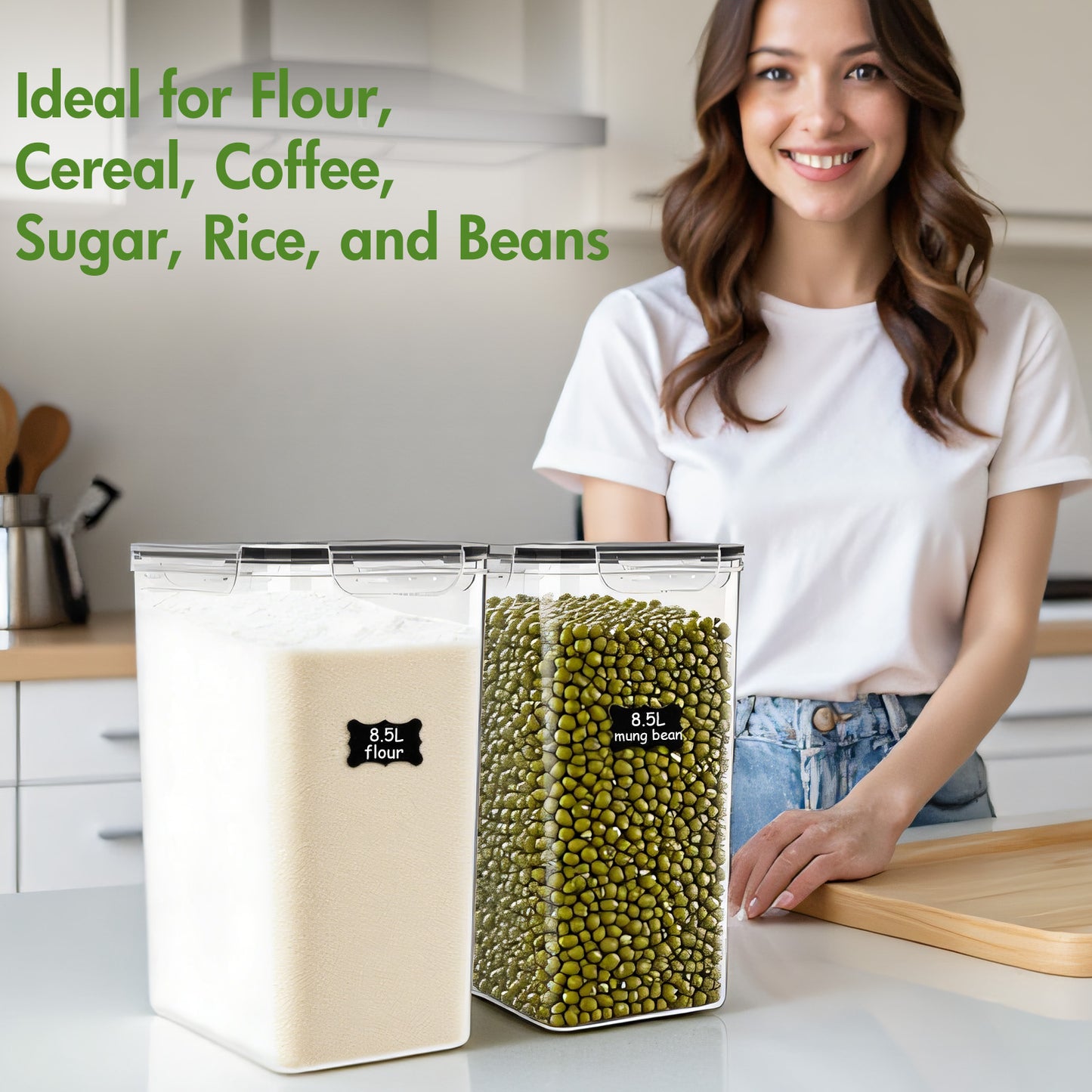 8.5L/287Oz Extra Large Airtight Food Storage Containers, 2 PACK Rice Flour Sugar Baking Supply Containers W/Lids, Airtight Pantry Containers for Kitchen Storage and Organization