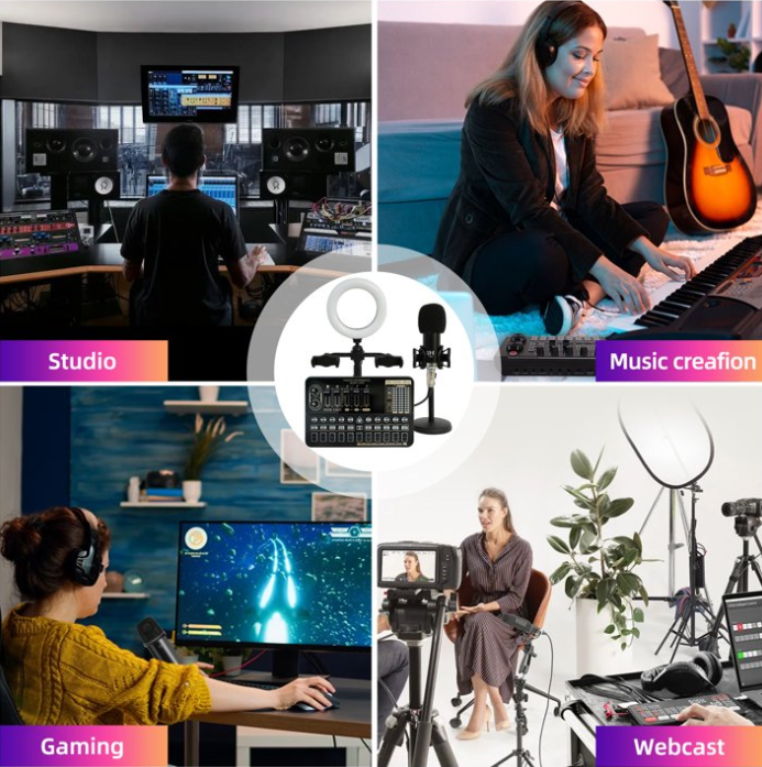 Podcast Equipment Bundle, WXH1000 Microphones for DJ18 Live Sound Card, Perfect for Podcasting, Recording, Singing, Streaming