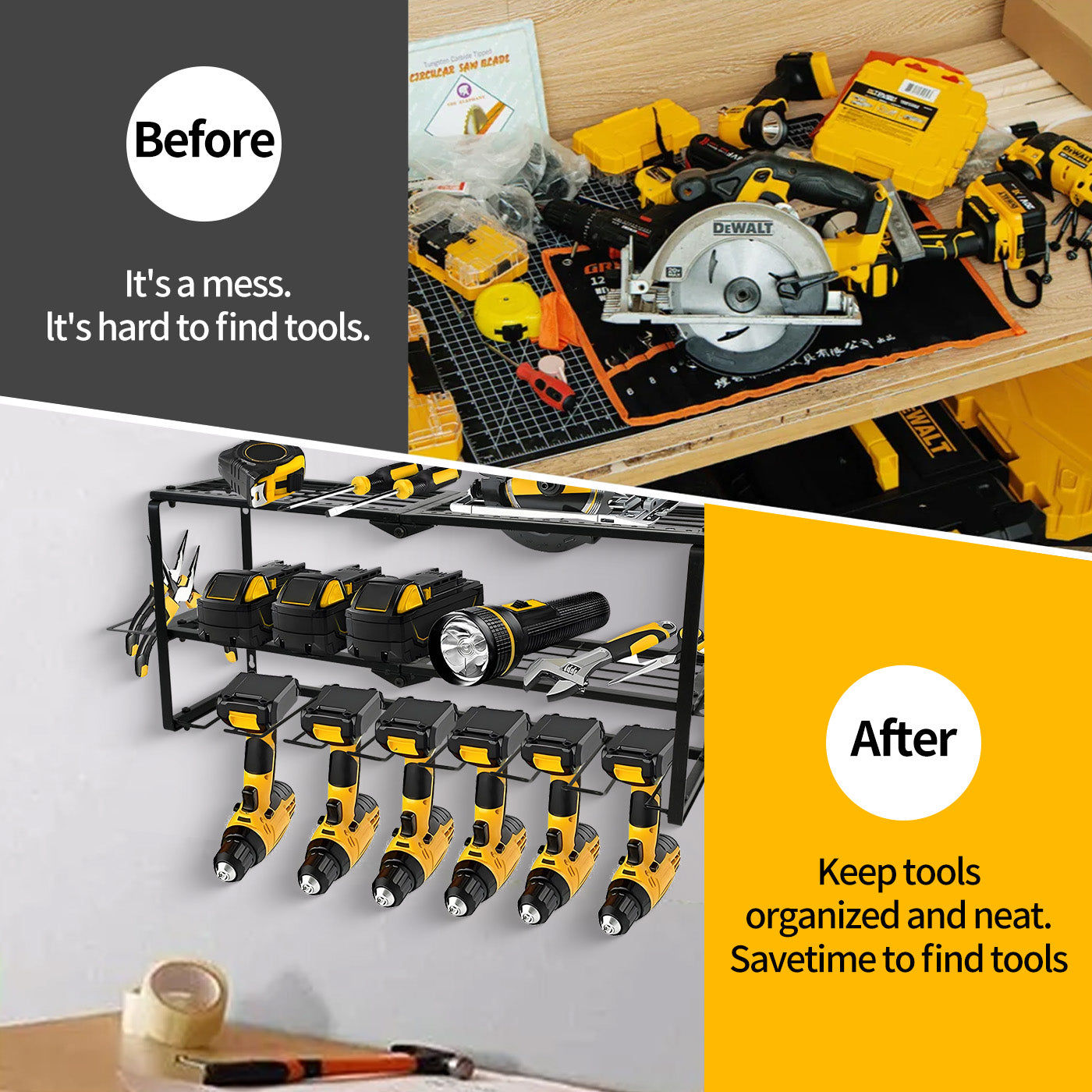 ALSO GO Power Tool Organizer, Power Drill Holder Wall Mount, 3 Layers Heavy Duty Metal Tool Storage Rack, Battery Tools Holder Shelf, Adjustable Height Iron Tool Rack for Workshop or Garage, Black